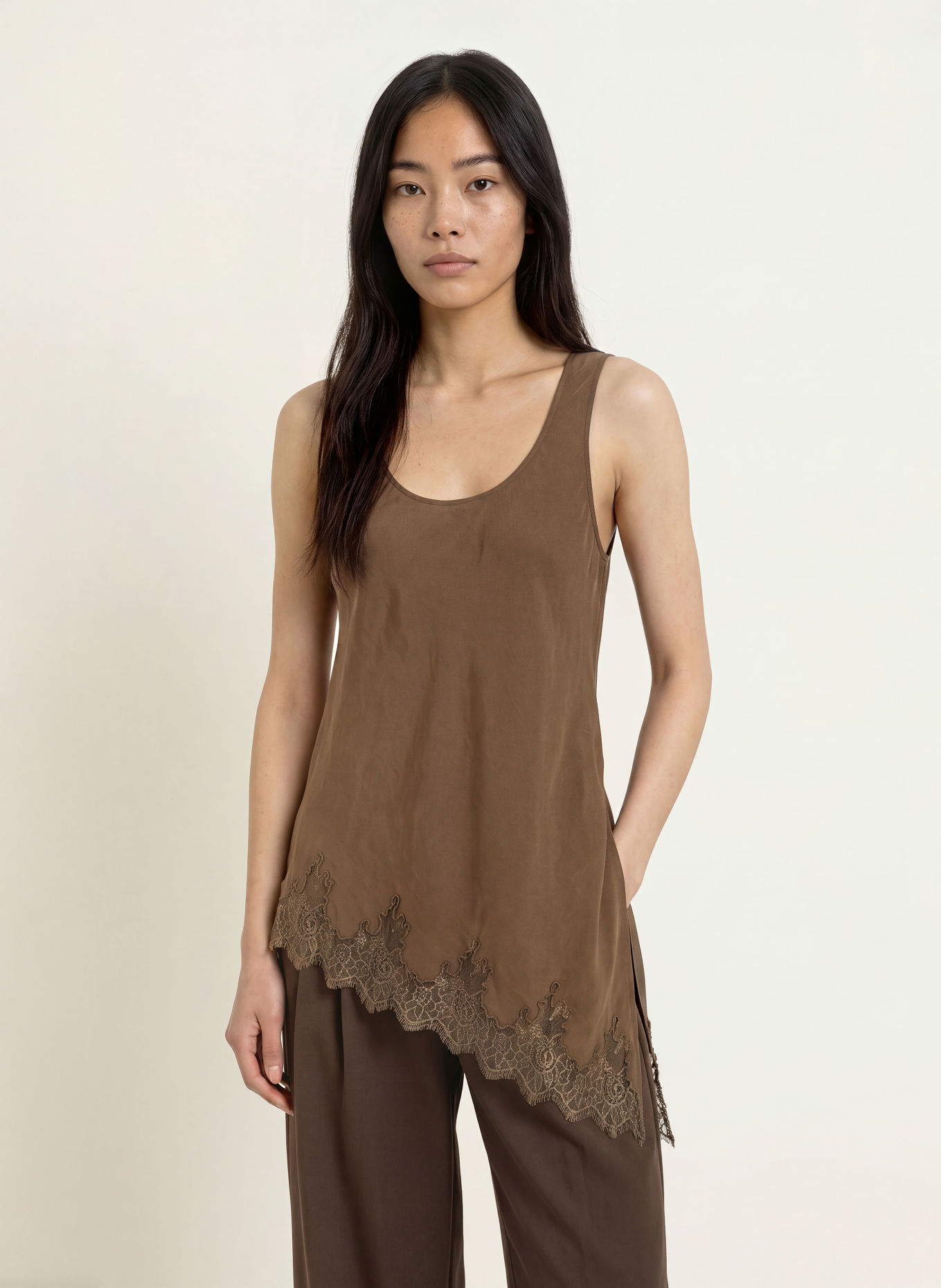 MSCH COPENHAGEN Top MSCHVICTORIA THEA mit Spitze: DUNKELBRAUN