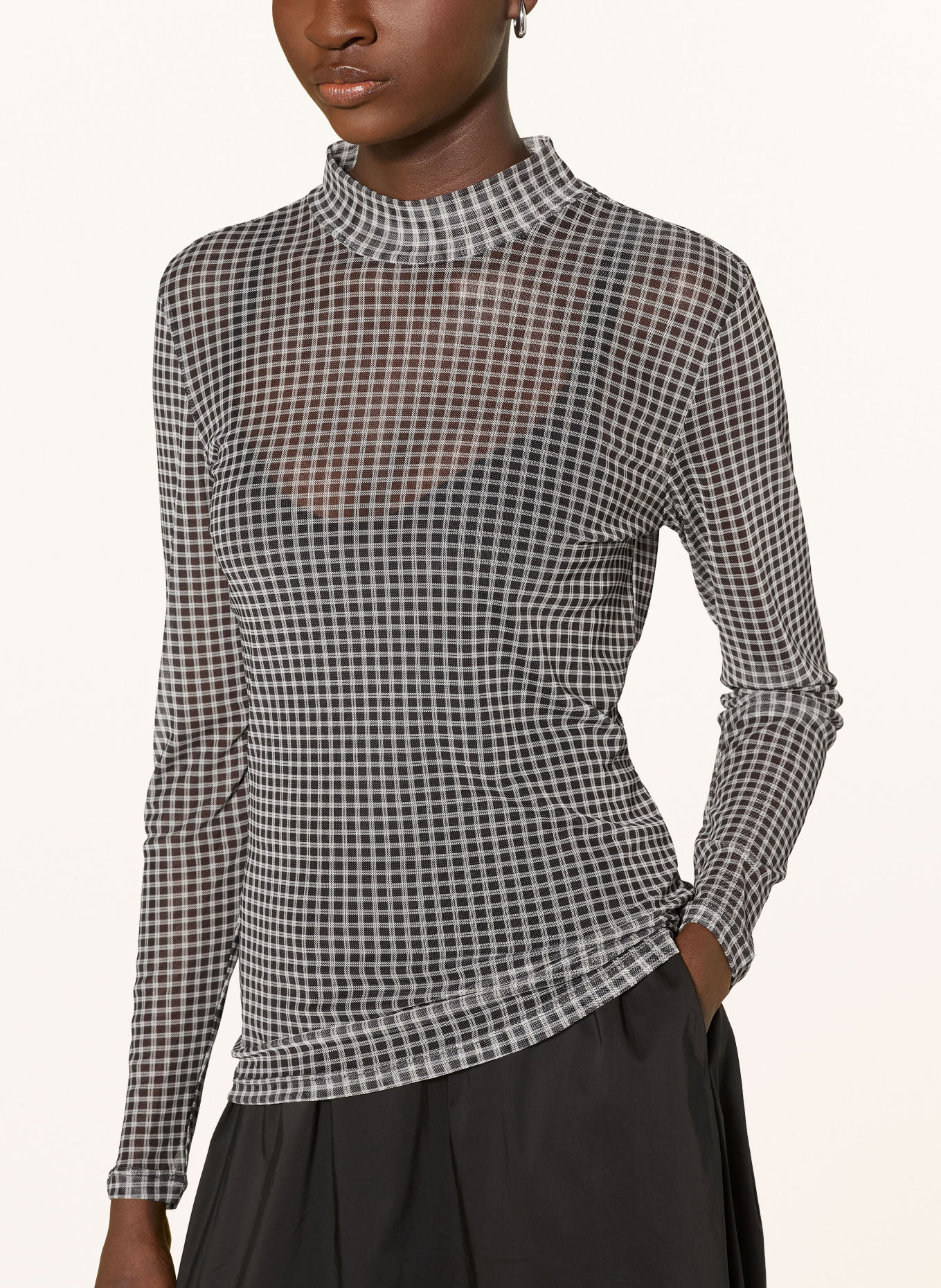 MSCH COPENHAGEN Longsleeve MSCHJANIE ILLENORA van mesh: ZWART / WIT
