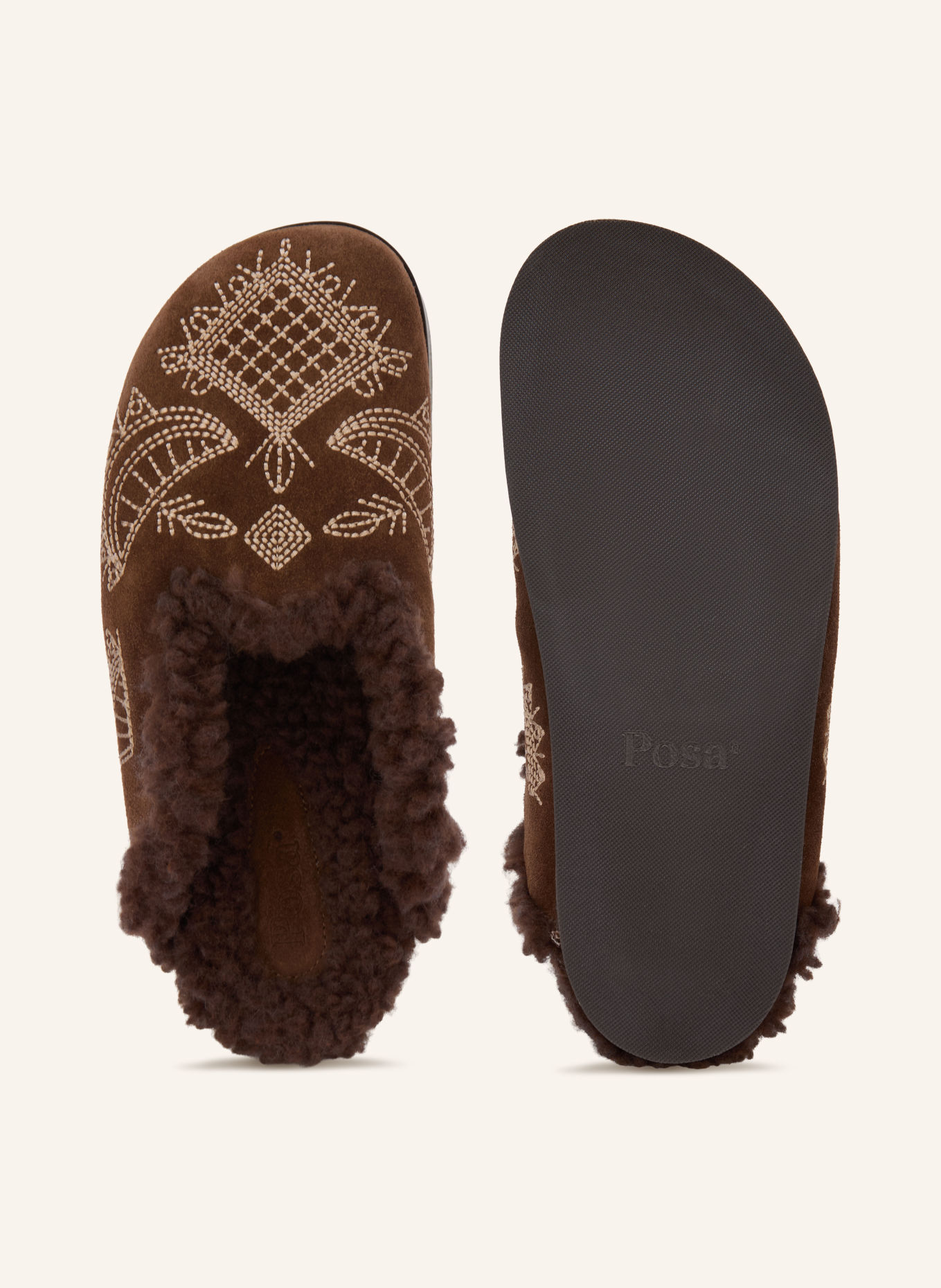 Posa Mules: DARK BROWN / BEIGE