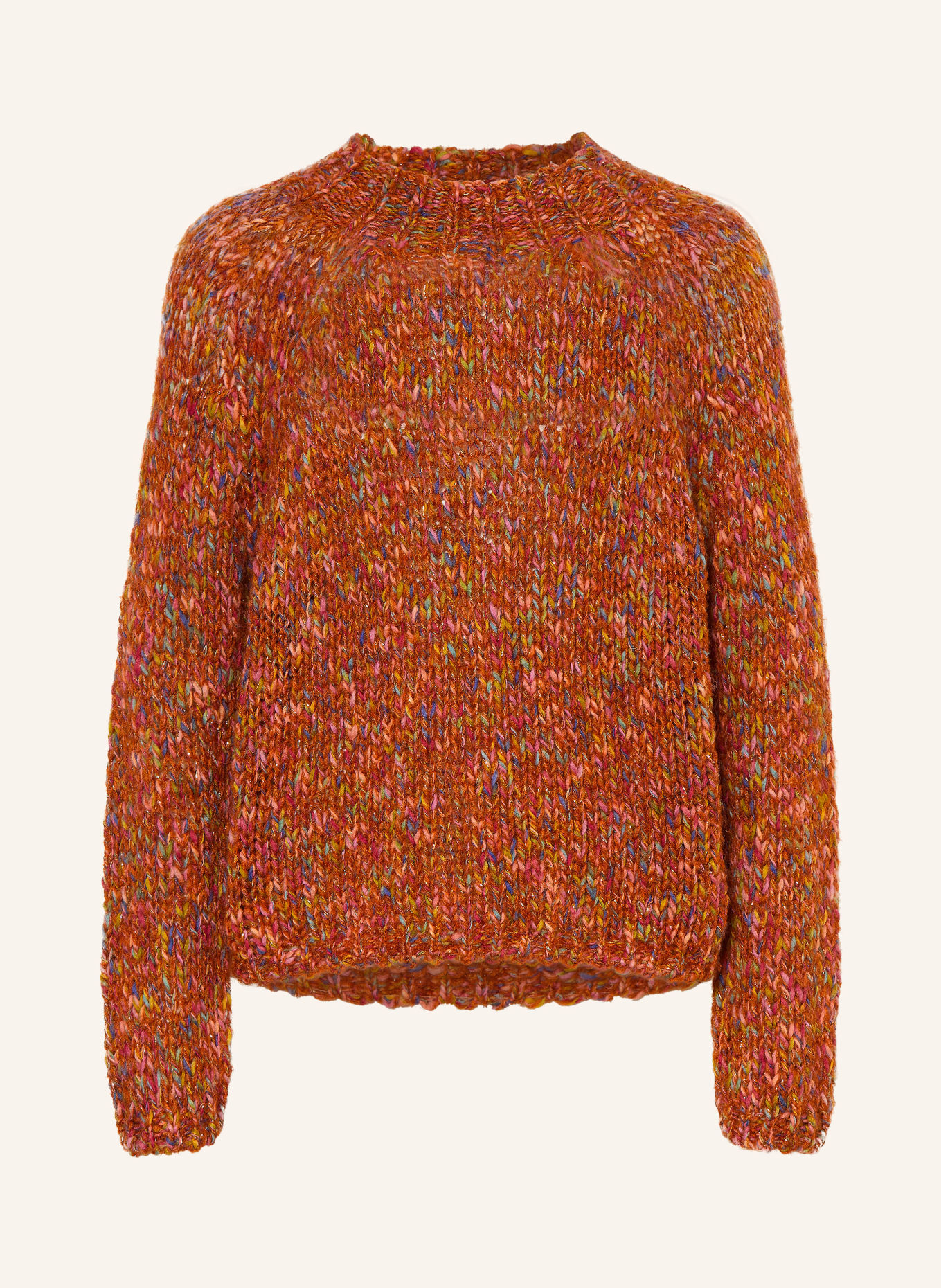 Rich & Royal Sweater with glitter yarn: BROWN / PINK / GREEN