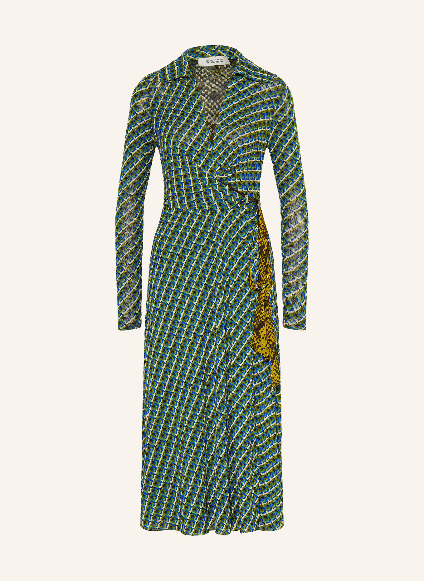 DIANE VON FURSTENBERG Wickelkleid PHOENIX aus Jersey zum Wenden: GRÜN / CREME / BLAU