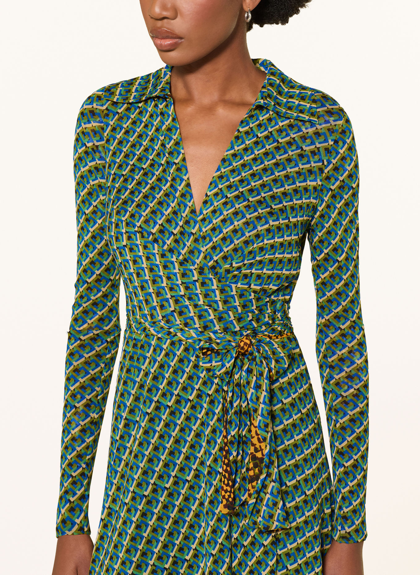 DIANE VON FURSTENBERG Wickelkleid PHOENIX aus Jersey zum Wenden: GRÜN / CREME / BLAU