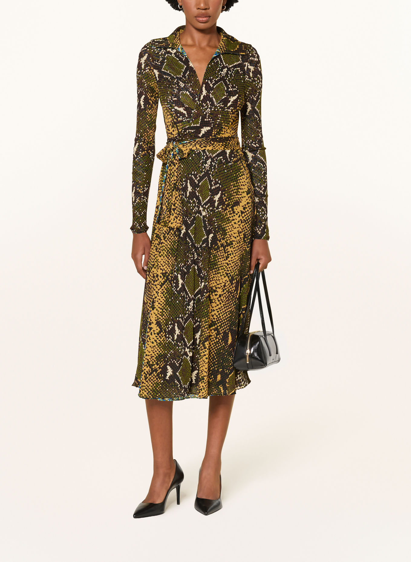 DIANE VON FURSTENBERG Wickelkleid PHOENIX aus Jersey zum Wenden: GRÜN / CREME / BLAU