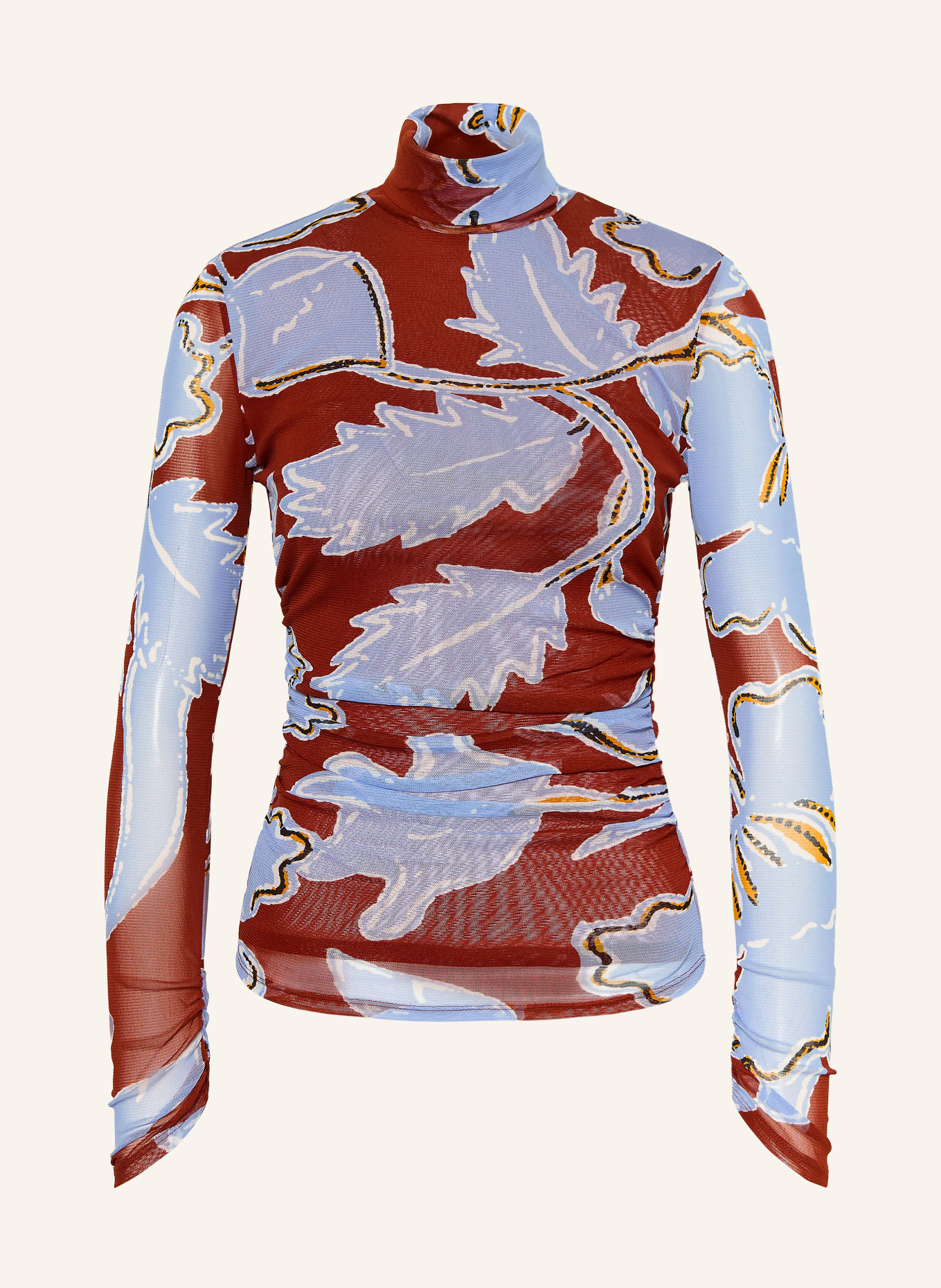 DIANE VON FURSTENBERG LOGAN-colshirt met col van mesh: DONKERROOD / LICHTBLAUW / WIT