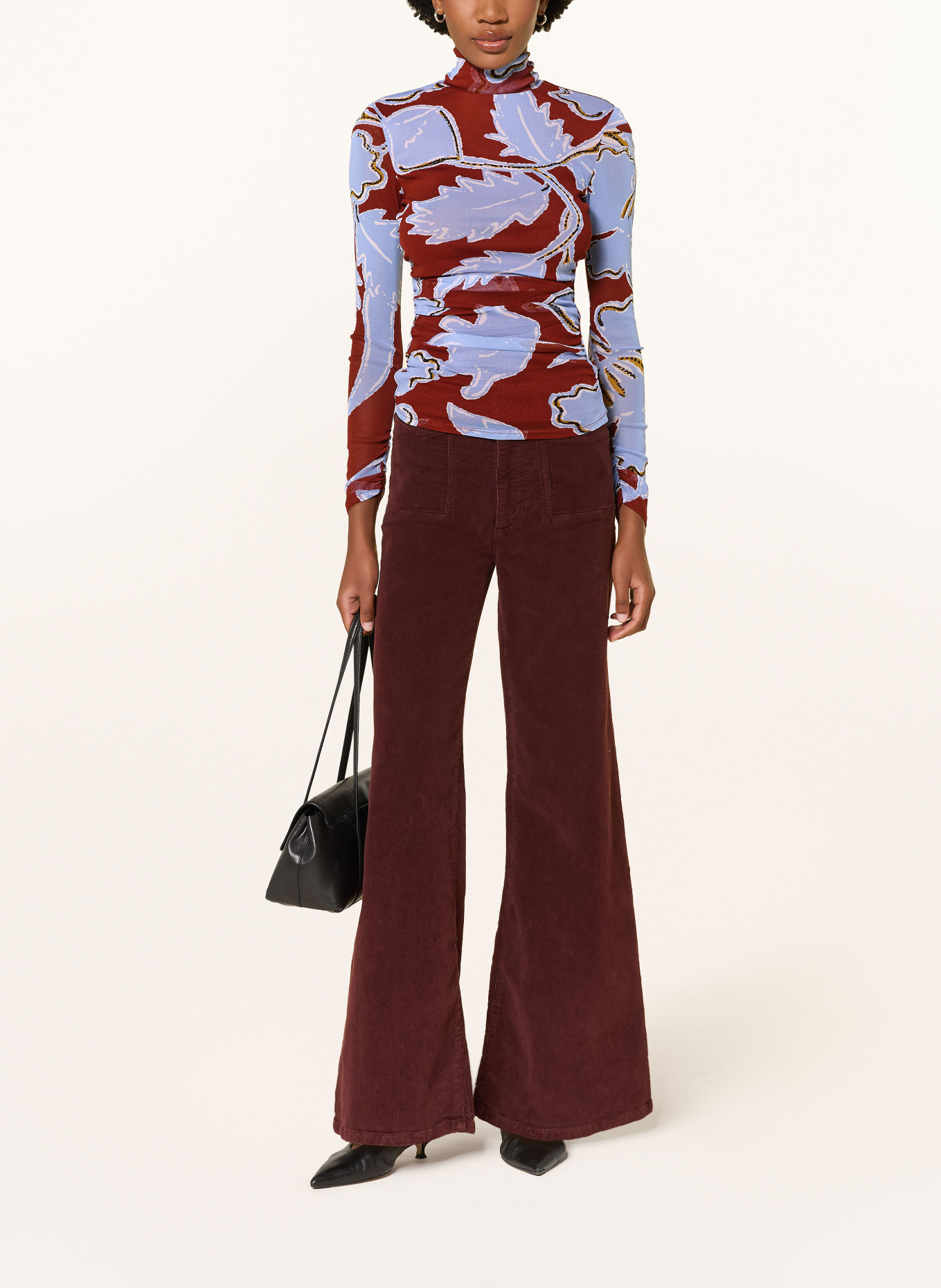 DIANE VON FURSTENBERG LOGAN-colshirt met col van mesh: DONKERROOD / LICHTBLAUW / WIT