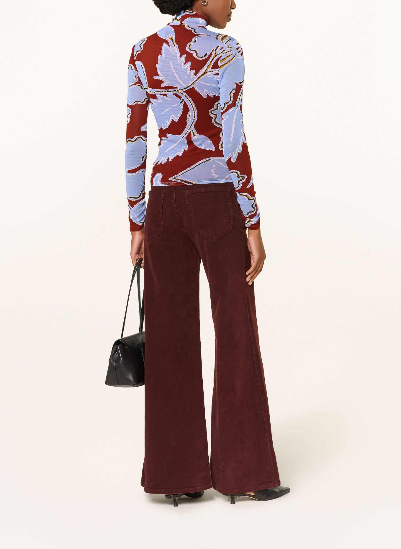 DIANE VON FURSTENBERG LOGAN-colshirt met col van mesh: DONKERROOD / LICHTBLAUW / WIT