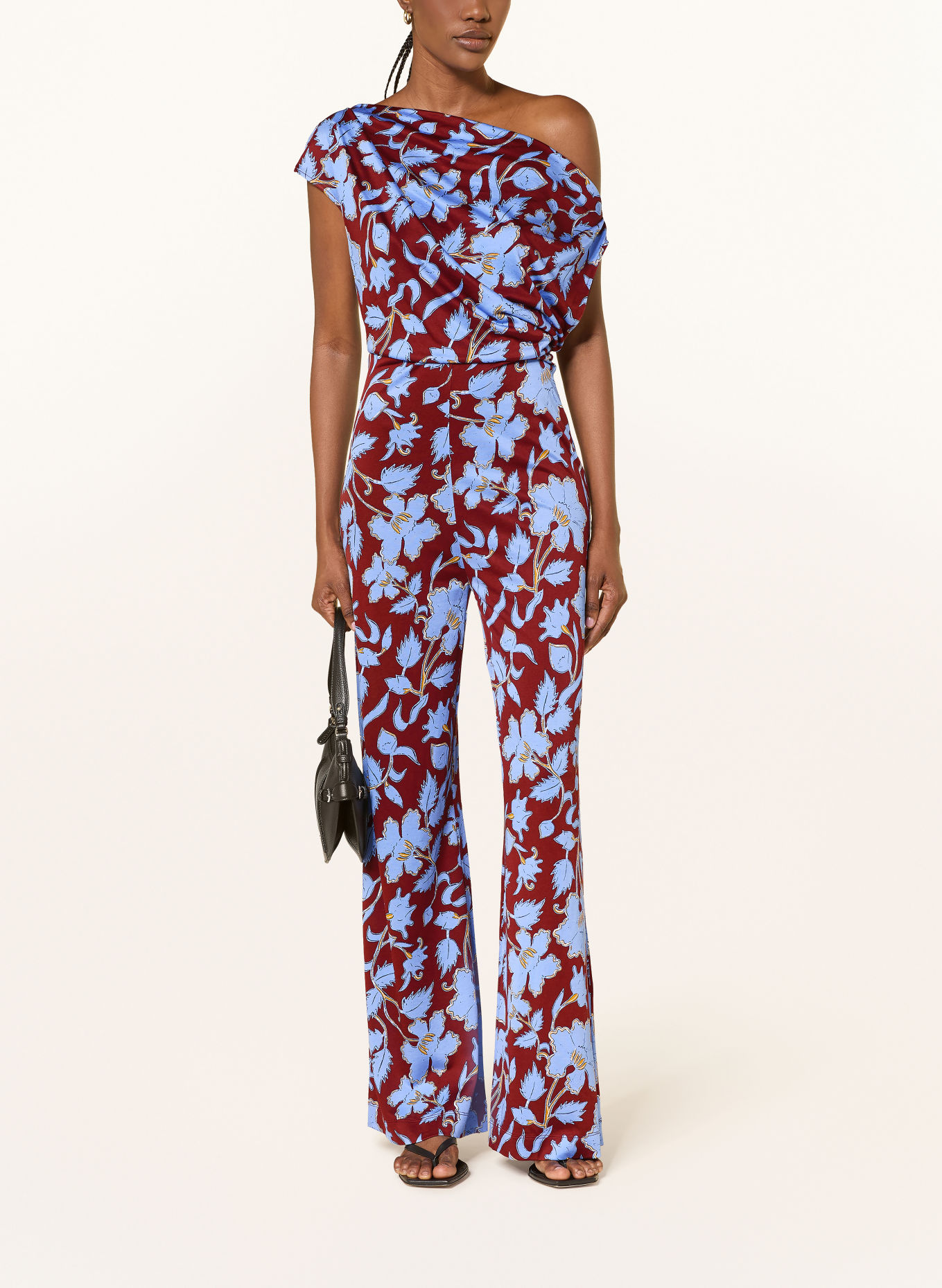 DIANE VON FURSTENBERG One-Shoulder-Jumpsuit WITTROCK aus Jersey: BLAU / BRAUN / GELB