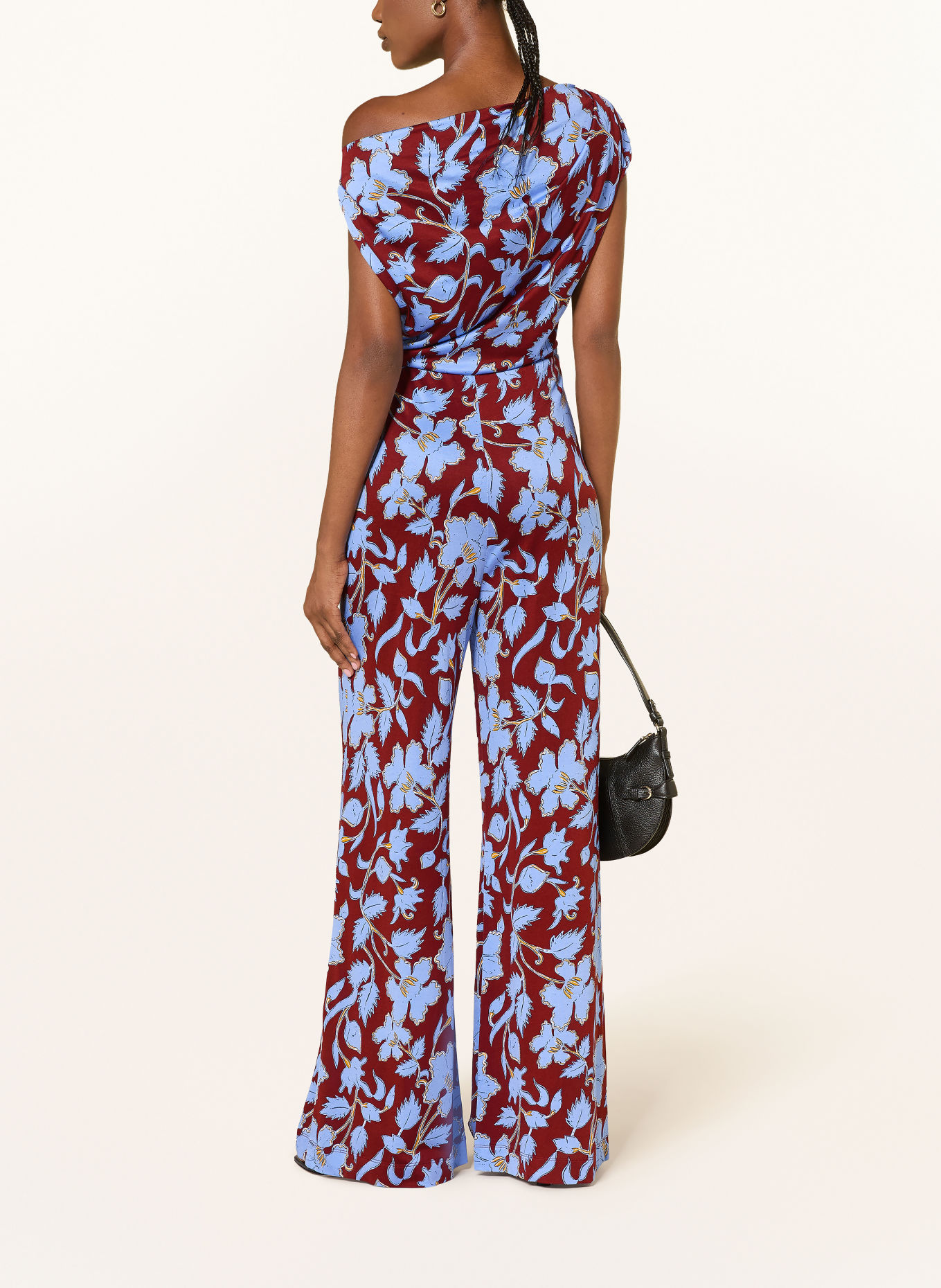 DIANE VON FURSTENBERG One-Shoulder-Jumpsuit WITTROCK aus Jersey: BLAU / BRAUN / GELB