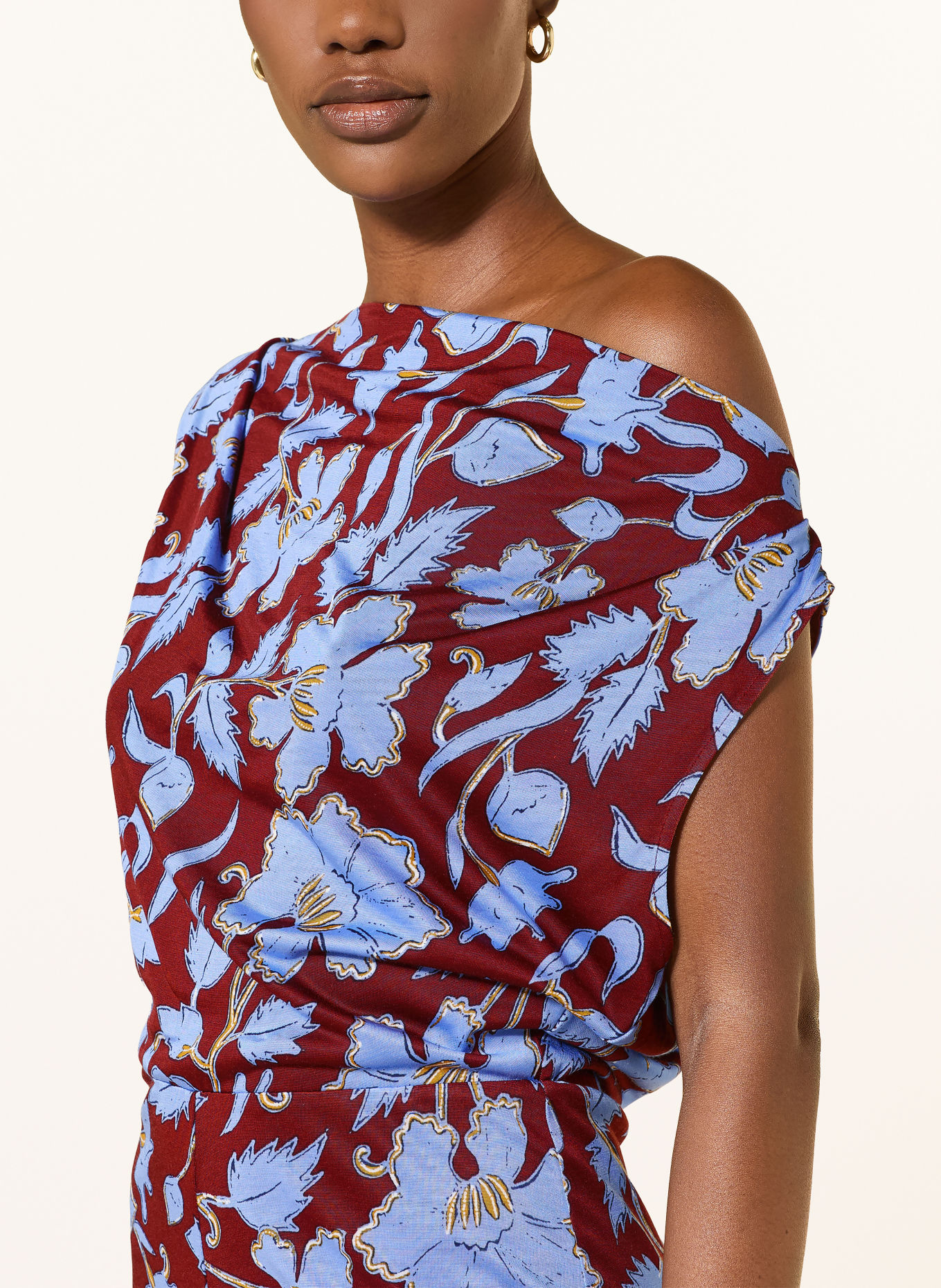DIANE VON FURSTENBERG One-Shoulder-Jumpsuit WITTROCK aus Jersey: BLAU / BRAUN / GELB