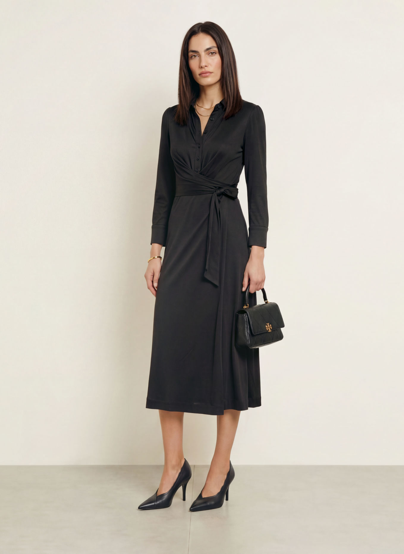 DIANE VON FURSTENBERG Hemdblusenkleid SANA in Wickeloptik: SCHWARZ