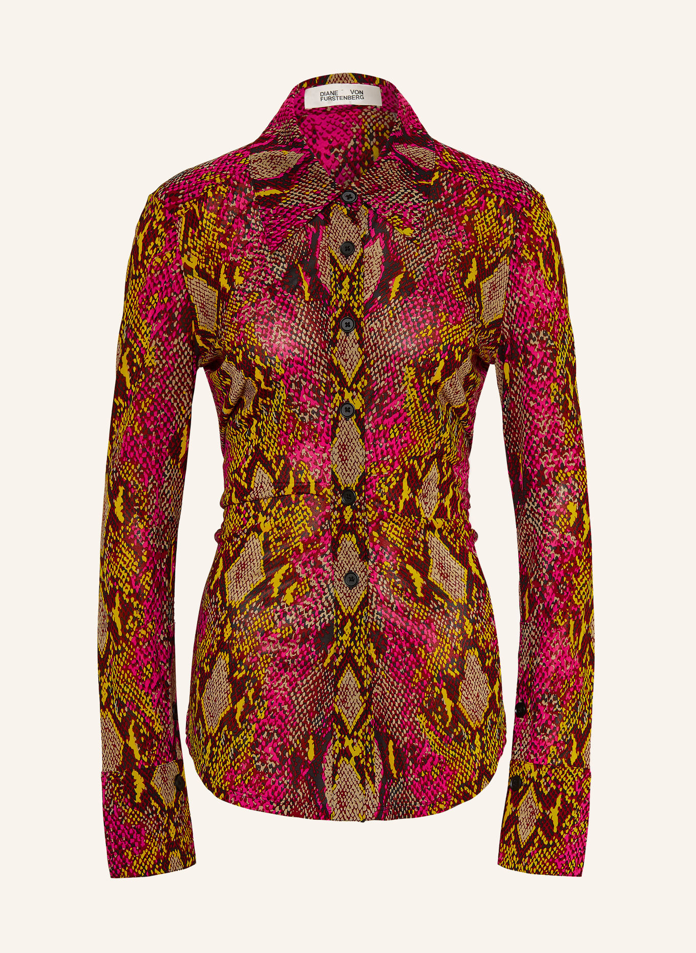 DIANE VON FURSTENBERG LUCINDA-overhemdblouse van jersey: ROZE / DONKERROOD / GEEL