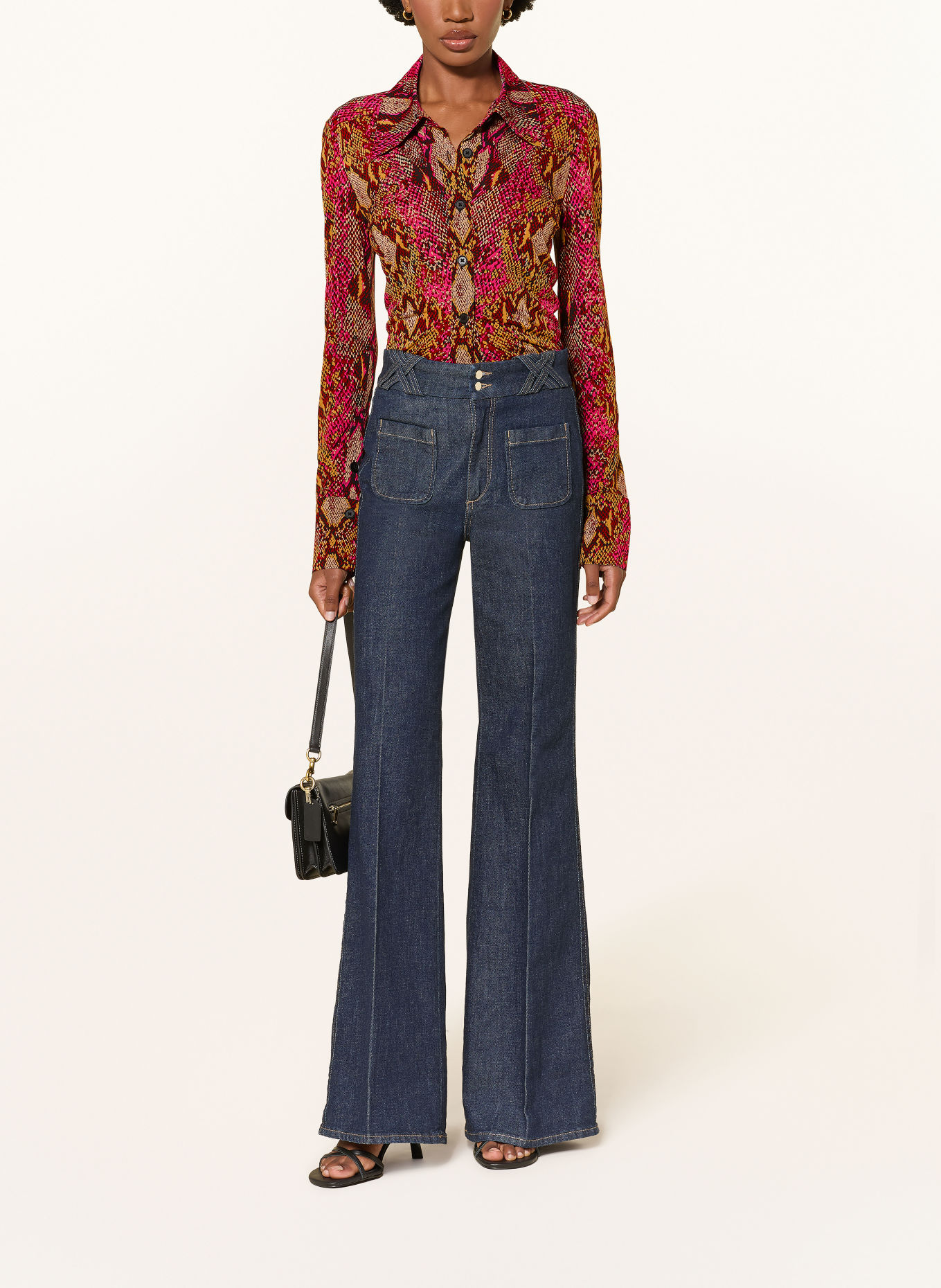 DIANE VON FURSTENBERG LUCINDA-overhemdblouse van jersey: ROZE / DONKERROOD / GEEL