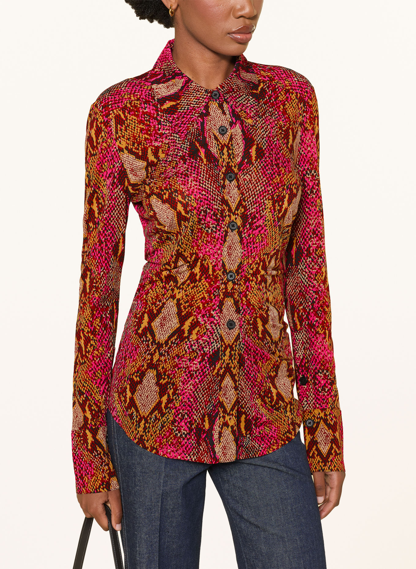 DIANE VON FURSTENBERG LUCINDA-overhemdblouse van jersey: ROZE / DONKERROOD / GEEL