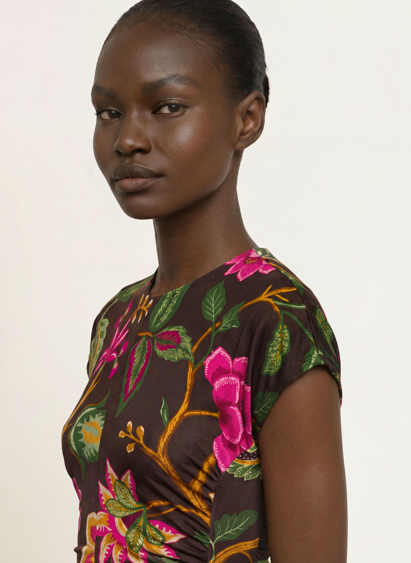 DIANE VON FURSTENBERG Jerseyjurk MAVIS: MARRON FONCÉ / FUCHSIA / GROEN
