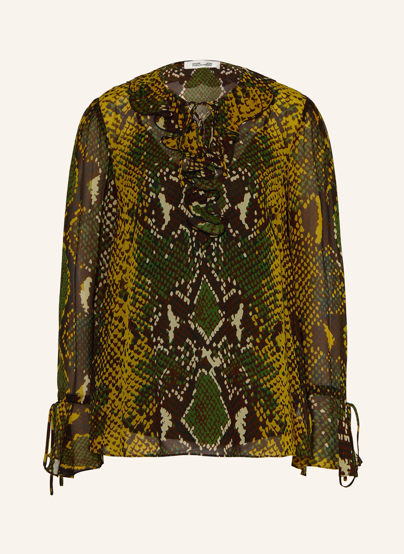 DIANE VON FURSTENBERG Blusenshirt PAOLA mit Volants: DUNKELBRAUN / COGNAC / GRÜN