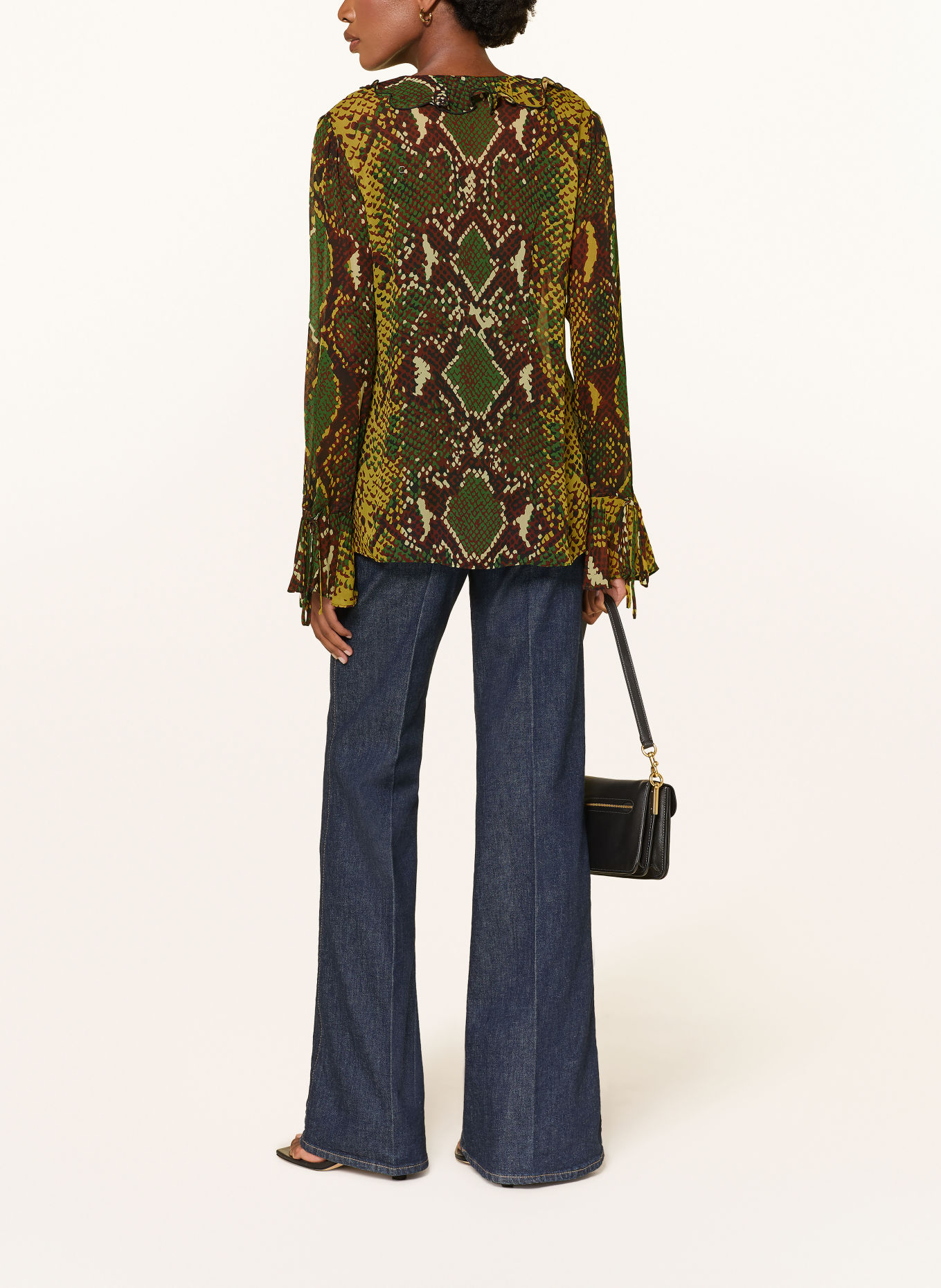 DIANE VON FURSTENBERG Blusenshirt PAOLA mit Volants: DUNKELBRAUN / COGNAC / GRÜN