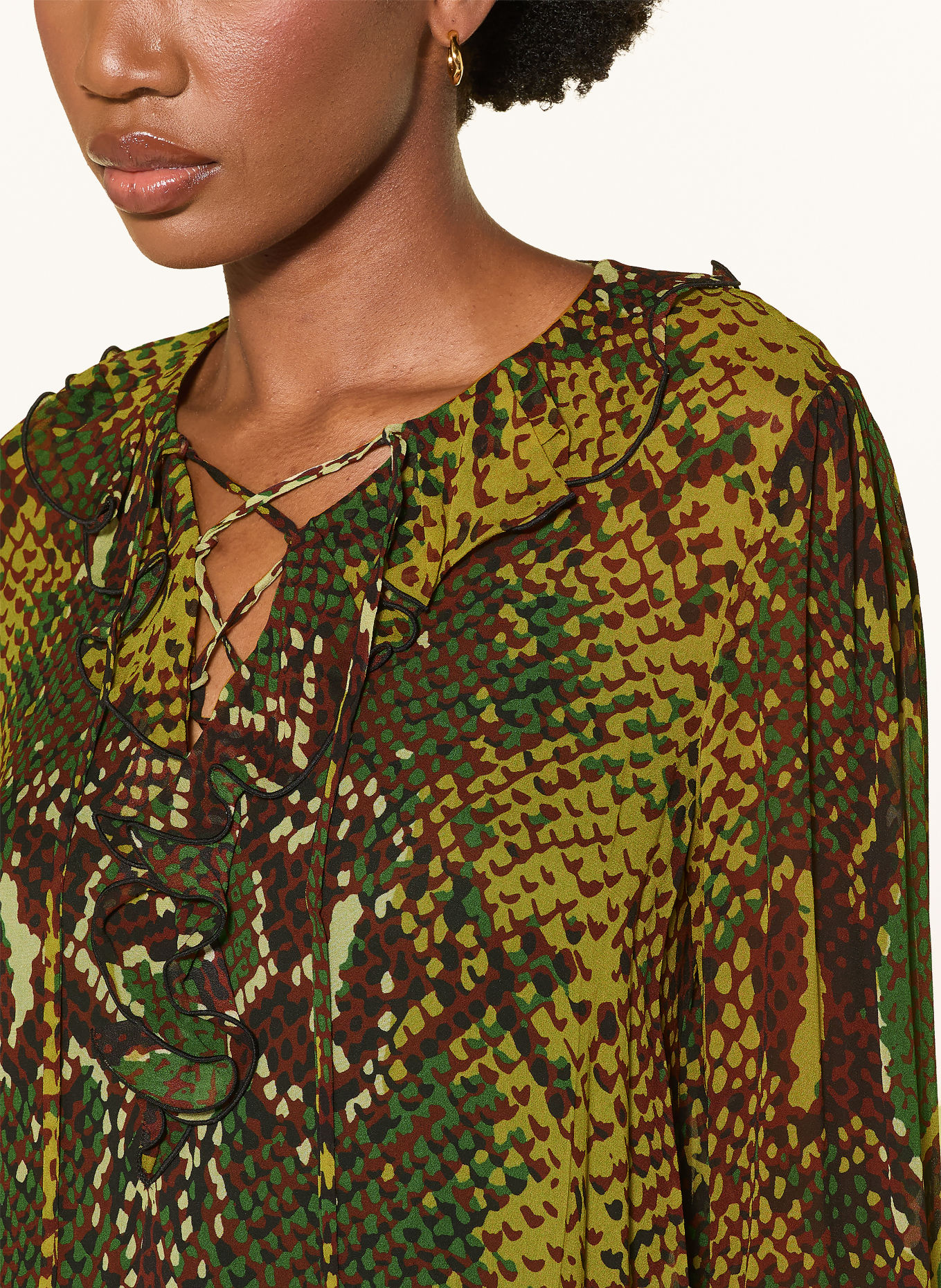DIANE VON FURSTENBERG Blusenshirt PAOLA mit Volants: DUNKELBRAUN / COGNAC / GRÜN