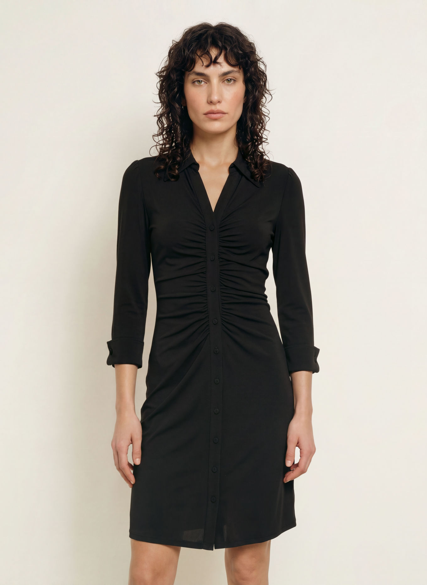 DIANE VON FURSTENBERG Hemdblusenkleid SHESKA aus Jersey mit 3/4-Arm: SCHWARZ