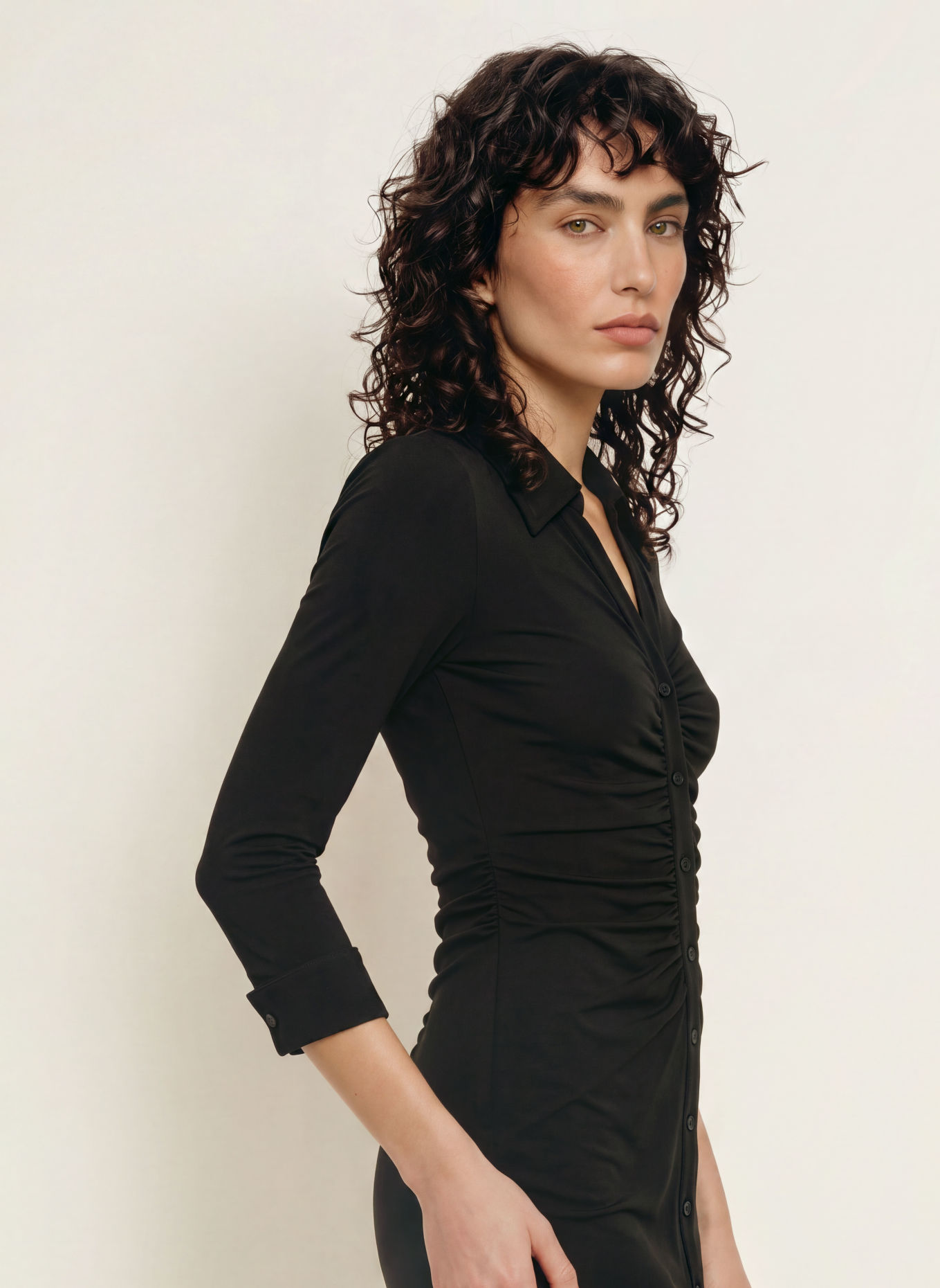 DIANE VON FURSTENBERG Hemdblusenkleid SHESKA aus Jersey mit 3/4-Arm: SCHWARZ