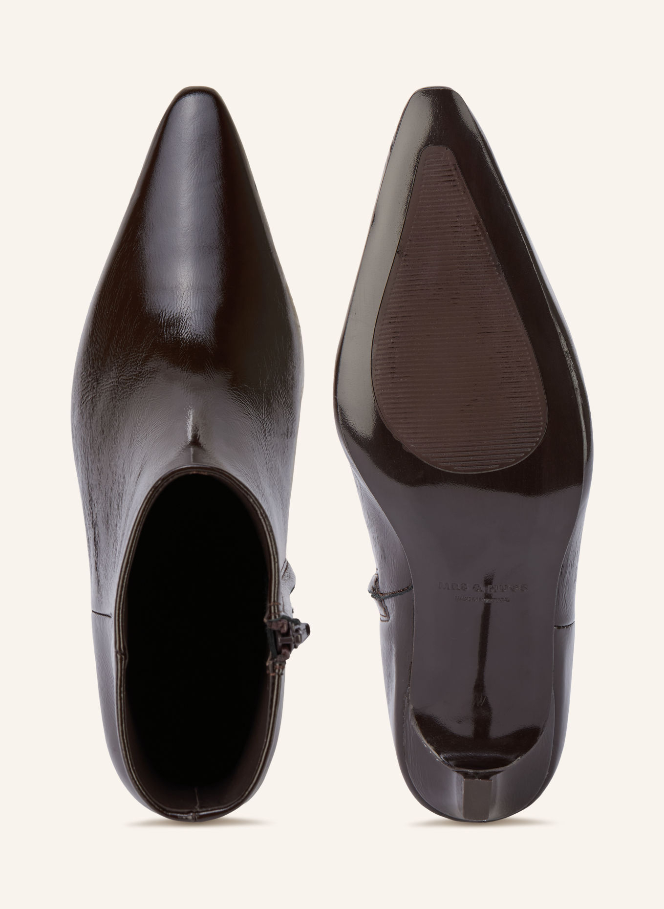 MRS & HUGS Patent leather ankle boots: DARK BROWN