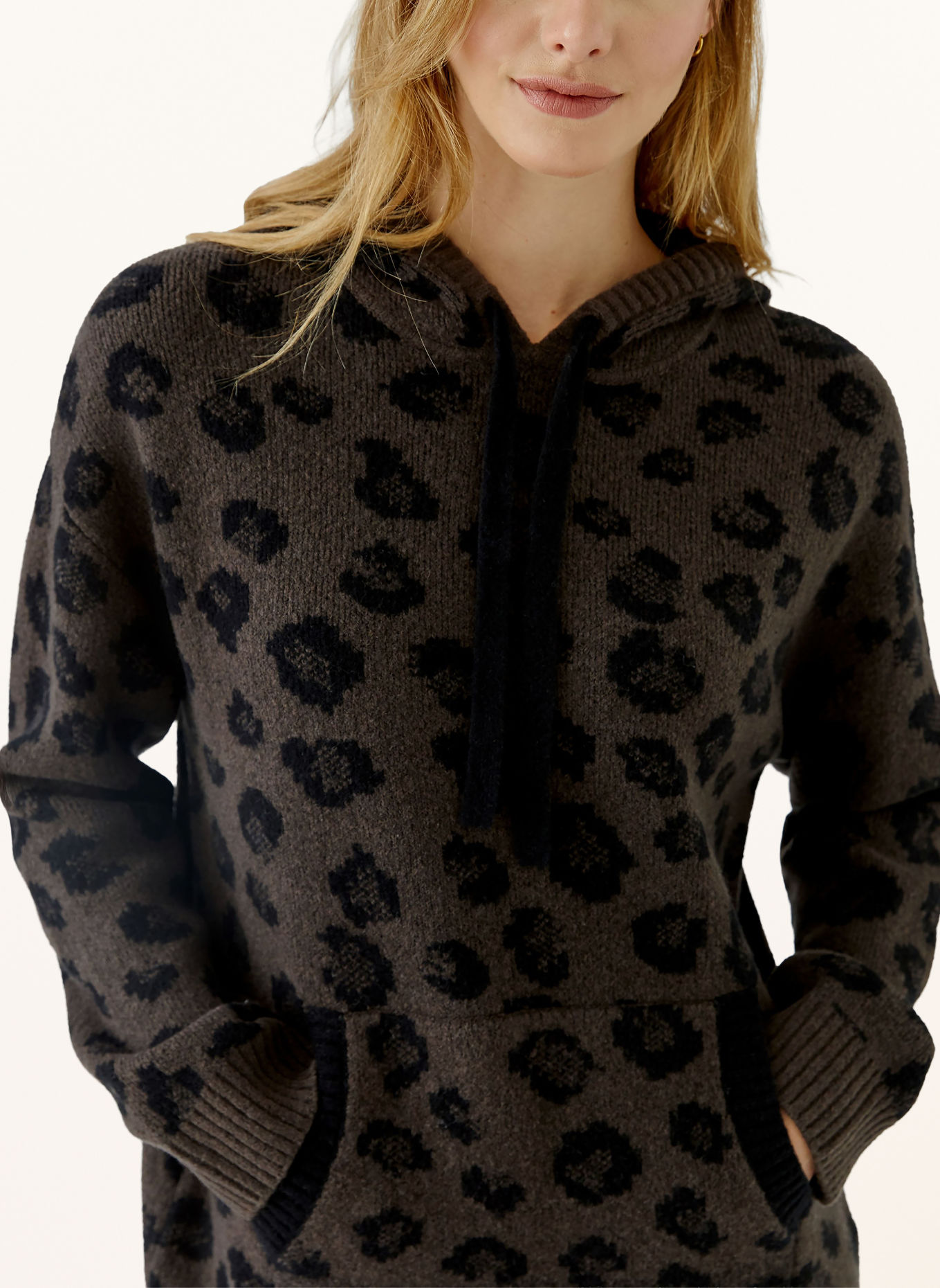 oui Strick-Hoodie: BRAUN / SCHWARZ