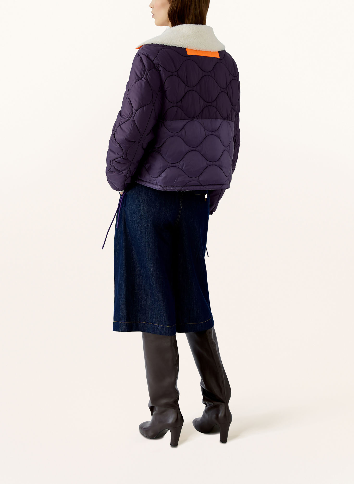 oui Steppjacke zum Wenden mit abnehmbarem Kunstfell: DUNKELBLAU / CREME / NEONORANGE