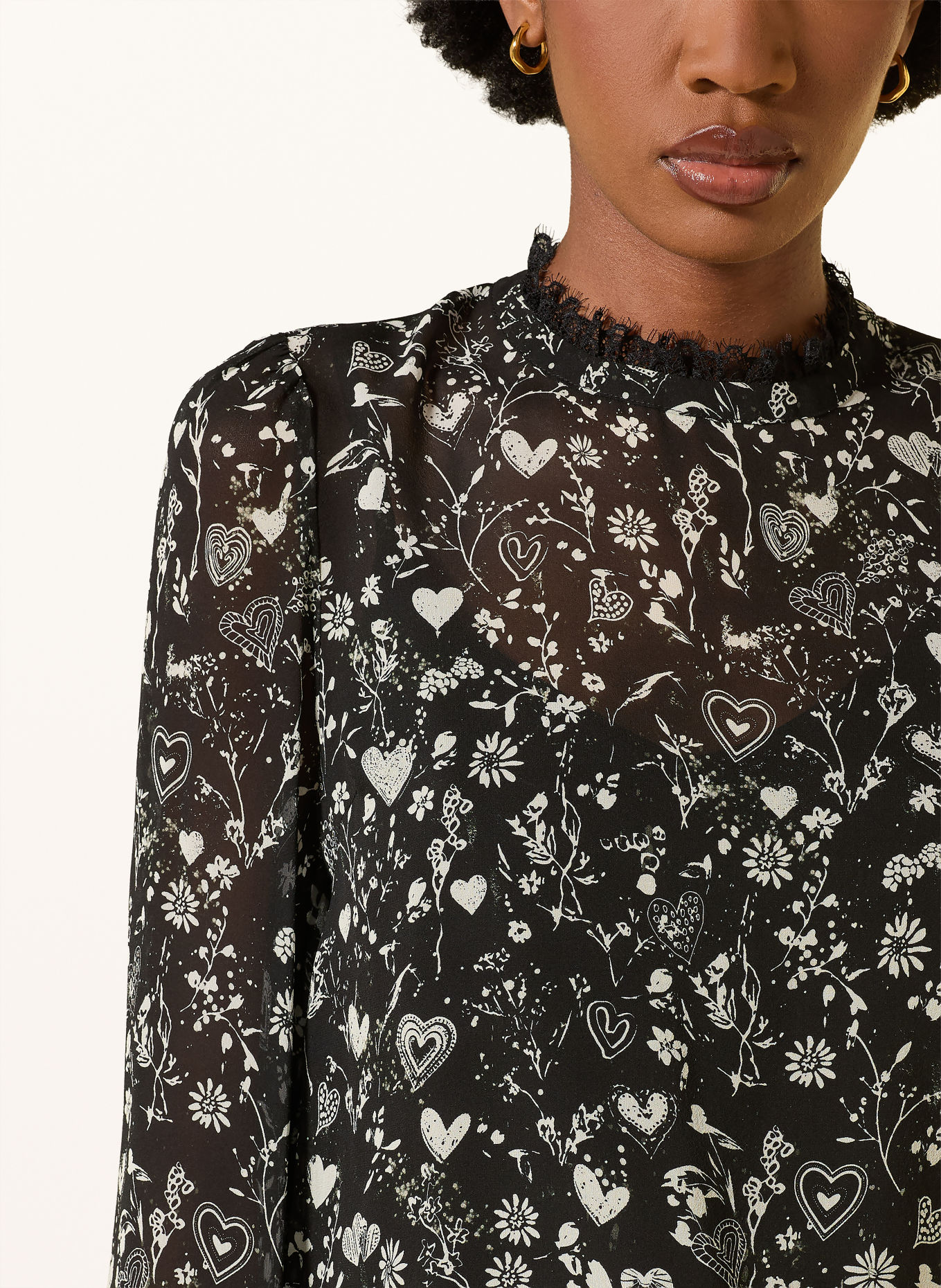 Princess GOES HOLLYWOOD Zijden blouseshirt met kant: ZWART / WIT