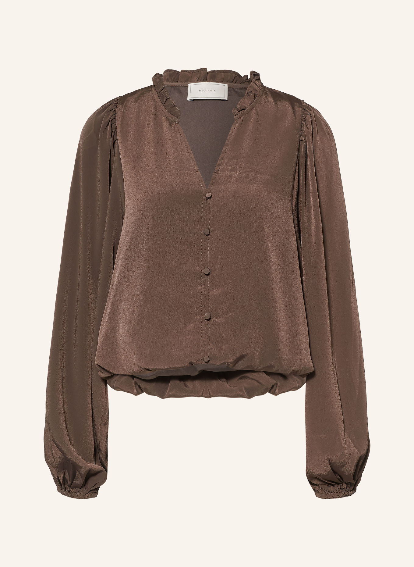 NEO NOIR Blusenshirt VIVETTE mit Rüschen: DUNKELBRAUN