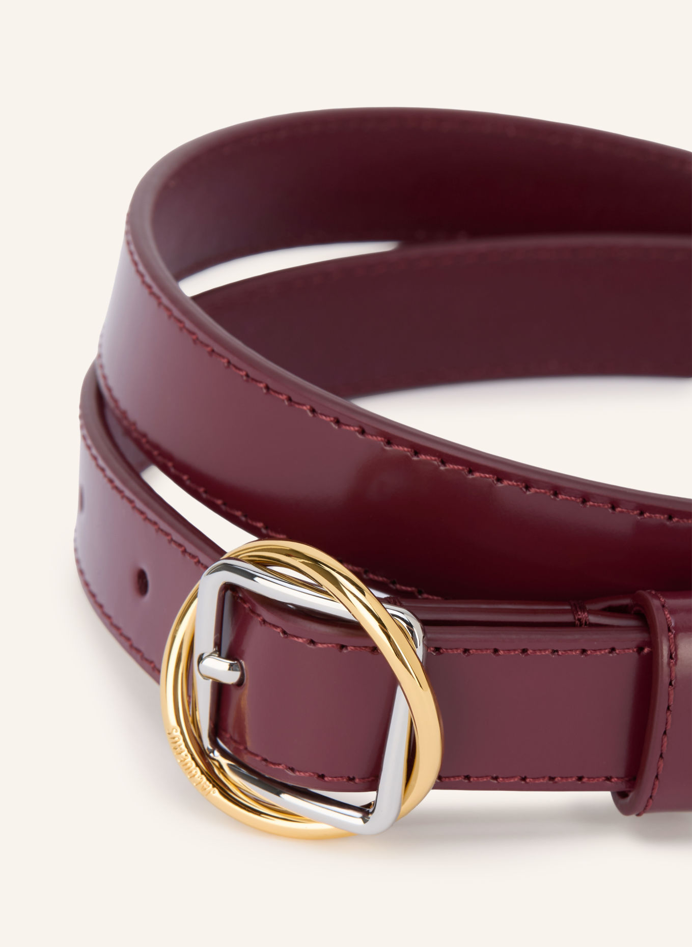 JACQUEMUS Leather belt LE CEINTURE SALON FINE: DARK RED / GOLD