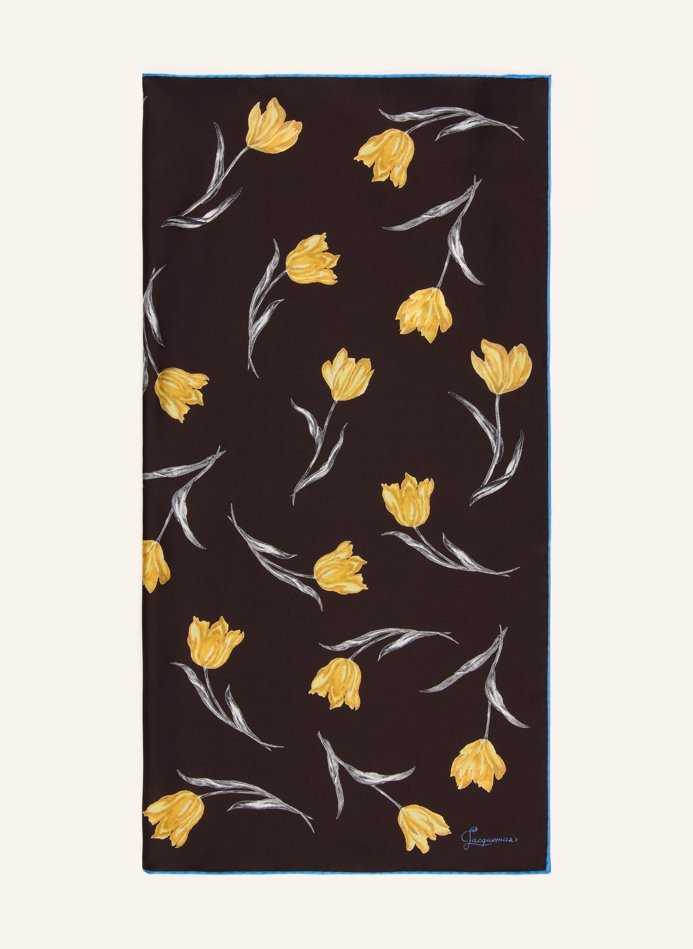 JACQUEMUS Silk Scarf LE FOULARD TULIPE: DARK BROWN / YELLOW / BLUE