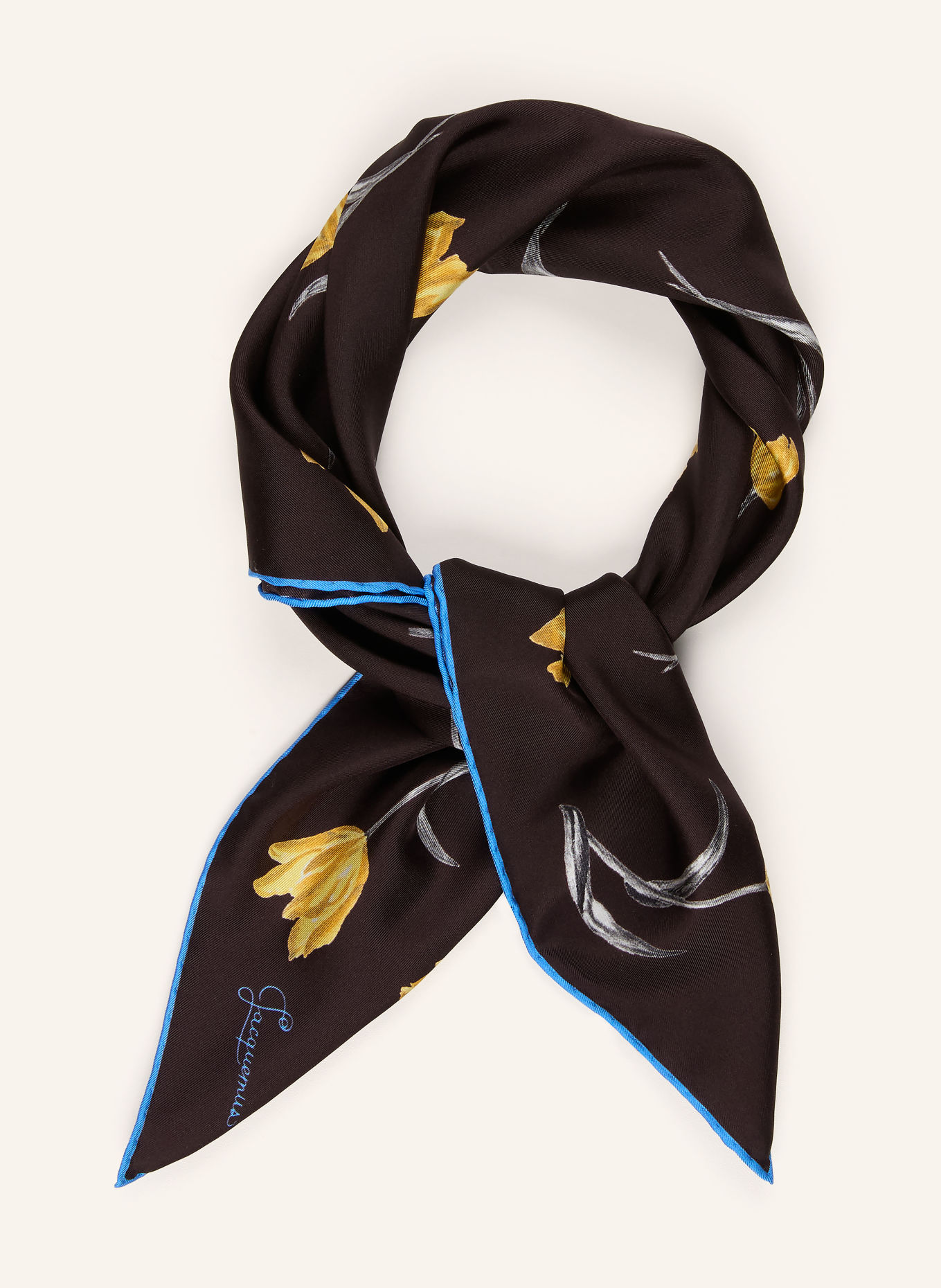 JACQUEMUS Silk Scarf LE FOULARD TULIPE: DARK BROWN / YELLOW / BLUE
