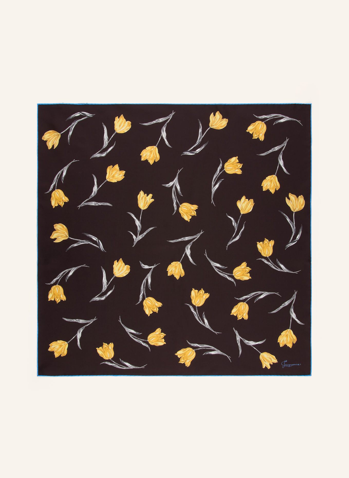 JACQUEMUS Silk Scarf LE FOULARD TULIPE: DARK BROWN / YELLOW / BLUE