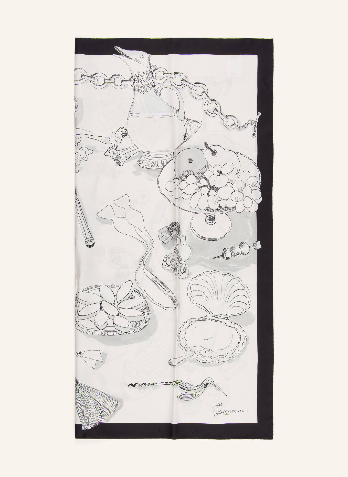 JACQUEMUS Silkesscarf LE GRAND FOULARD COCKTAIL: VIT / SVART