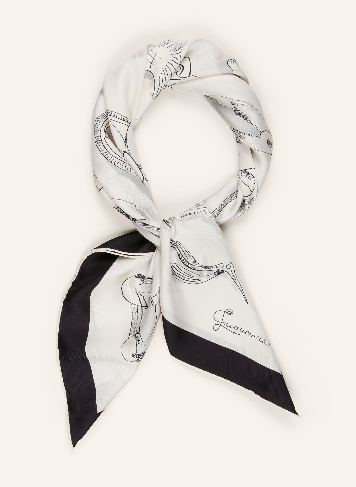 JACQUEMUS Silkesscarf LE GRAND FOULARD COCKTAIL: VIT / SVART