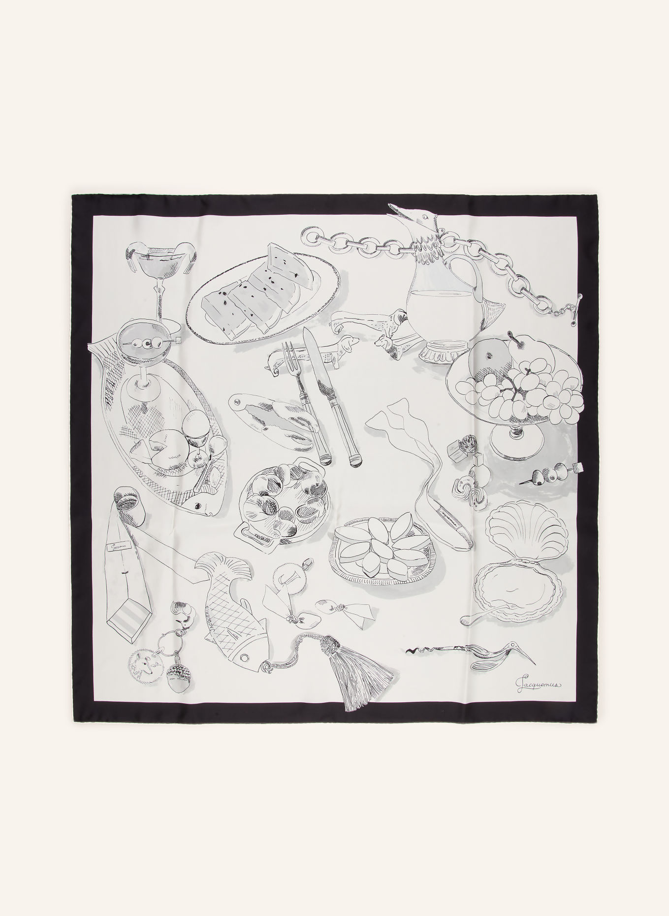 JACQUEMUS Silkesscarf LE GRAND FOULARD COCKTAIL: VIT / SVART