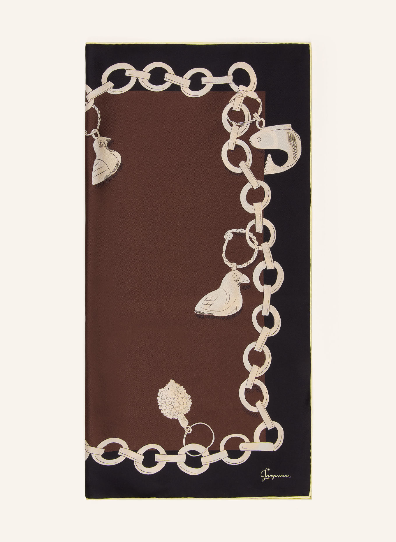 JACQUEMUS Silkesscarf LE FOULARD PAMPILLE: MÖRKBRUN / LJUSGUL / SVART