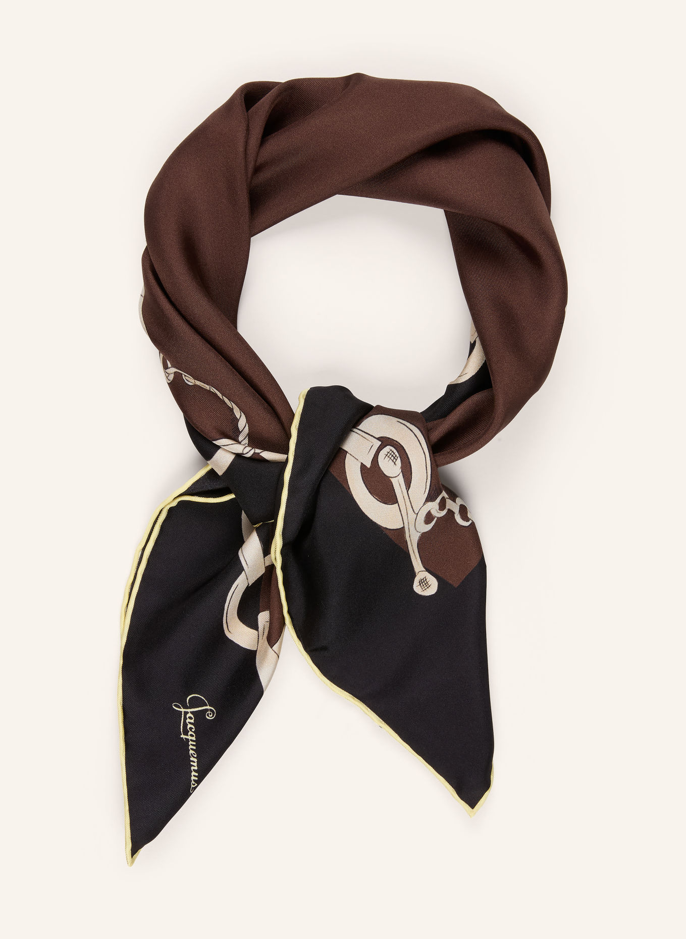 JACQUEMUS Silkesscarf LE FOULARD PAMPILLE: MÖRKBRUN / LJUSGUL / SVART
