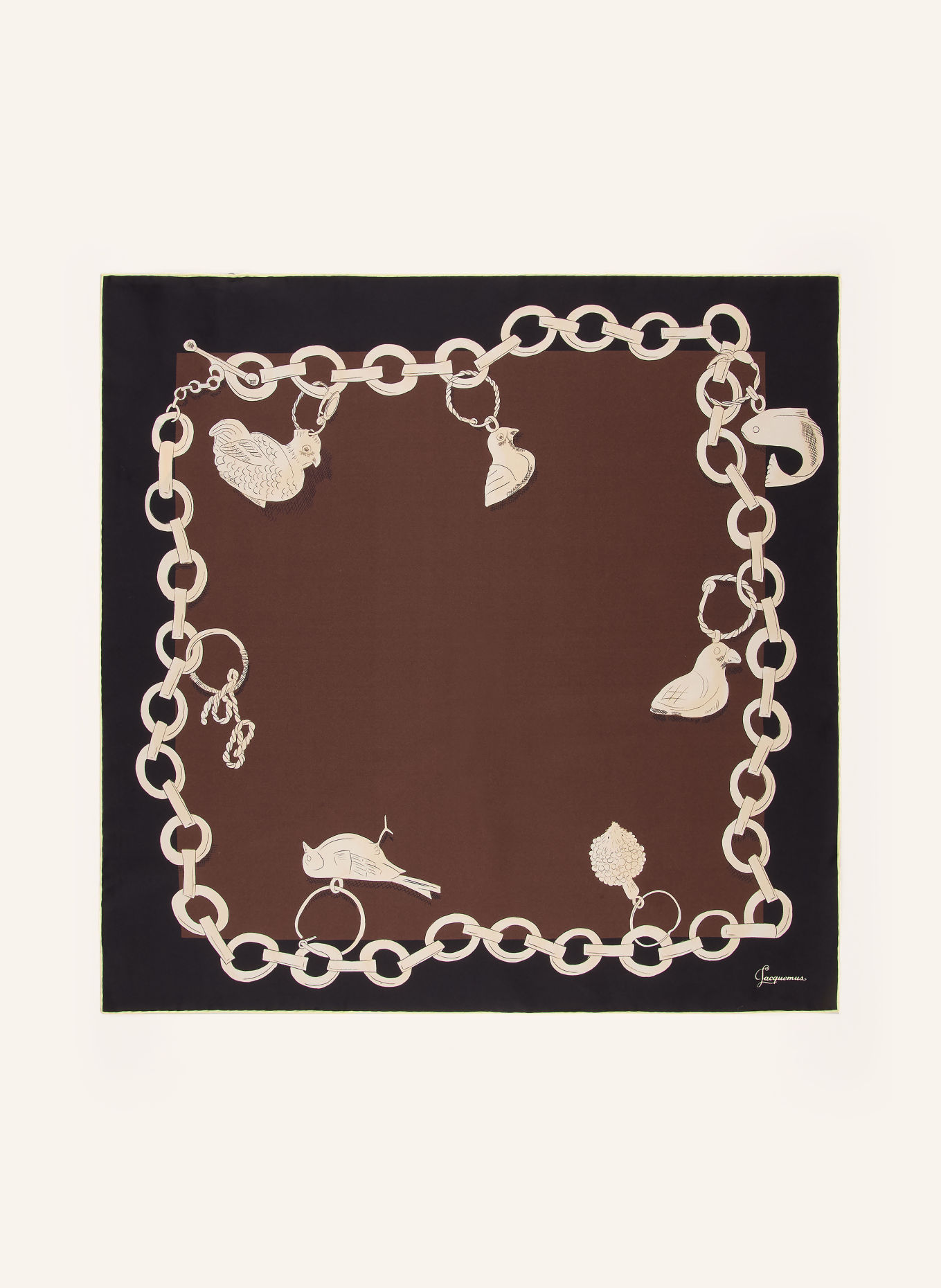JACQUEMUS Silkesscarf LE FOULARD PAMPILLE: MÖRKBRUN / LJUSGUL / SVART
