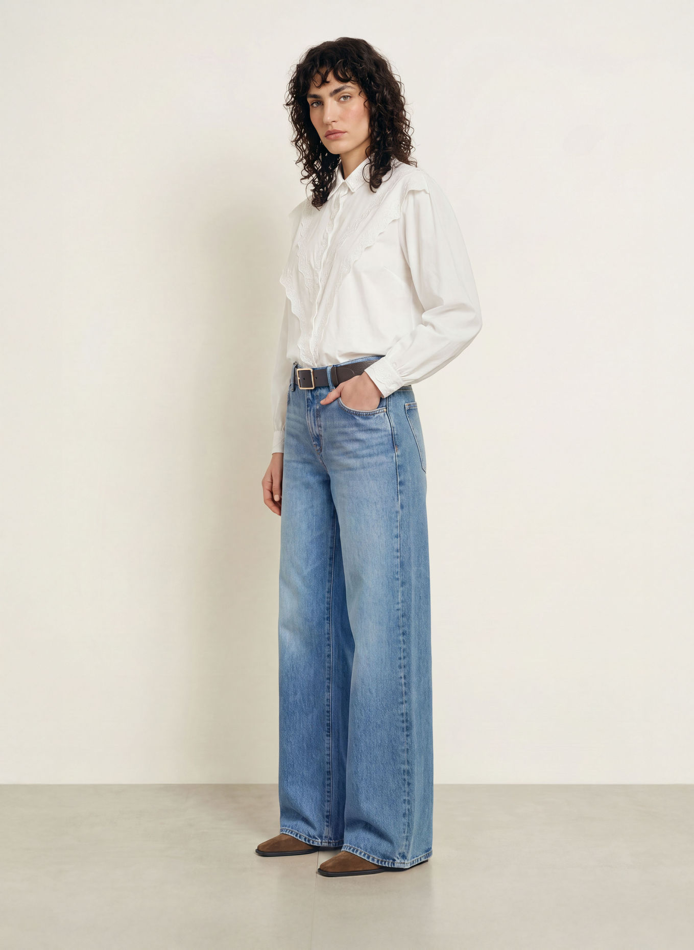 FRAME Hemdbluse mit Spitze: WEISS