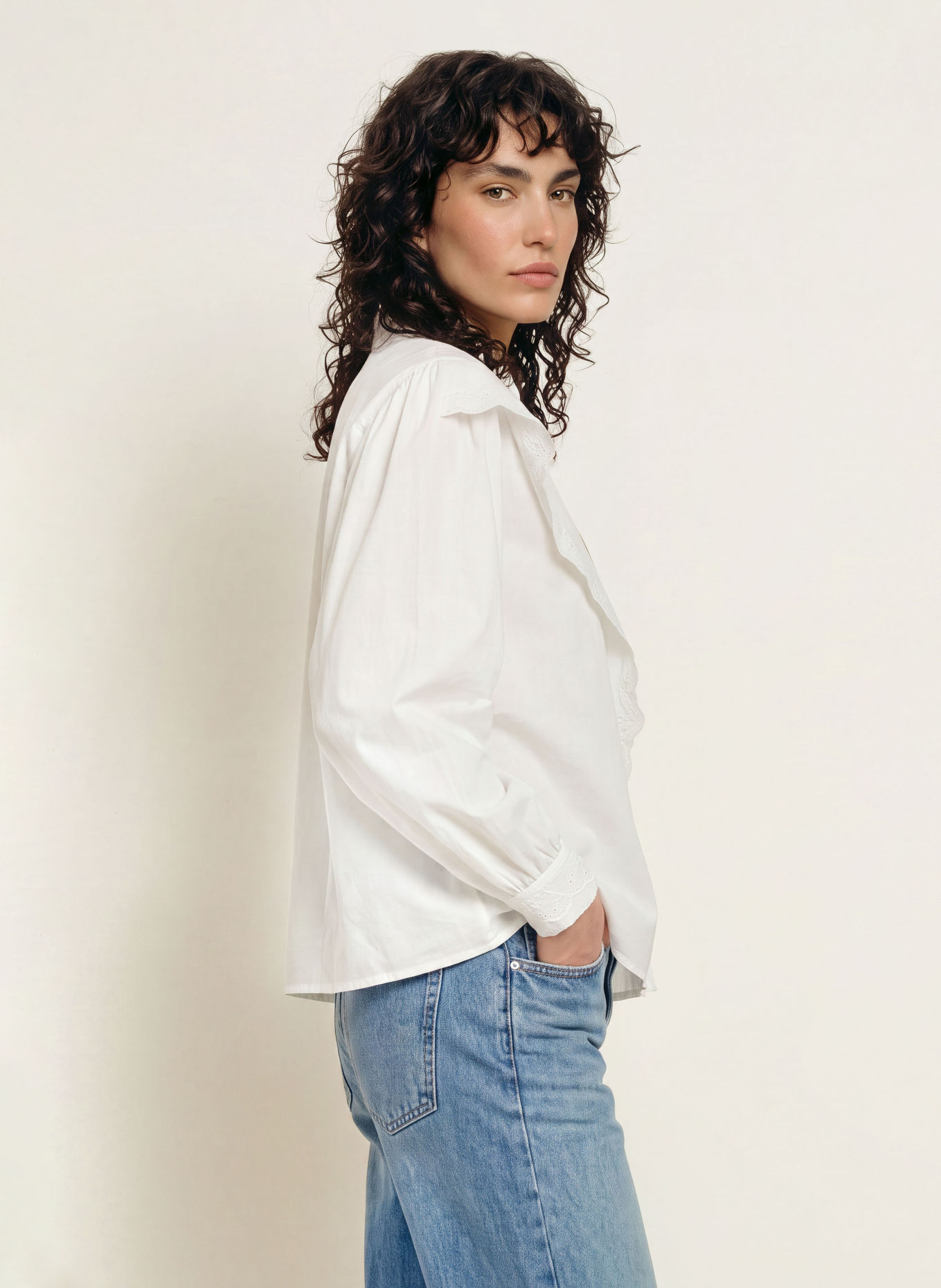 FRAME Hemdbluse mit Spitze: WEISS