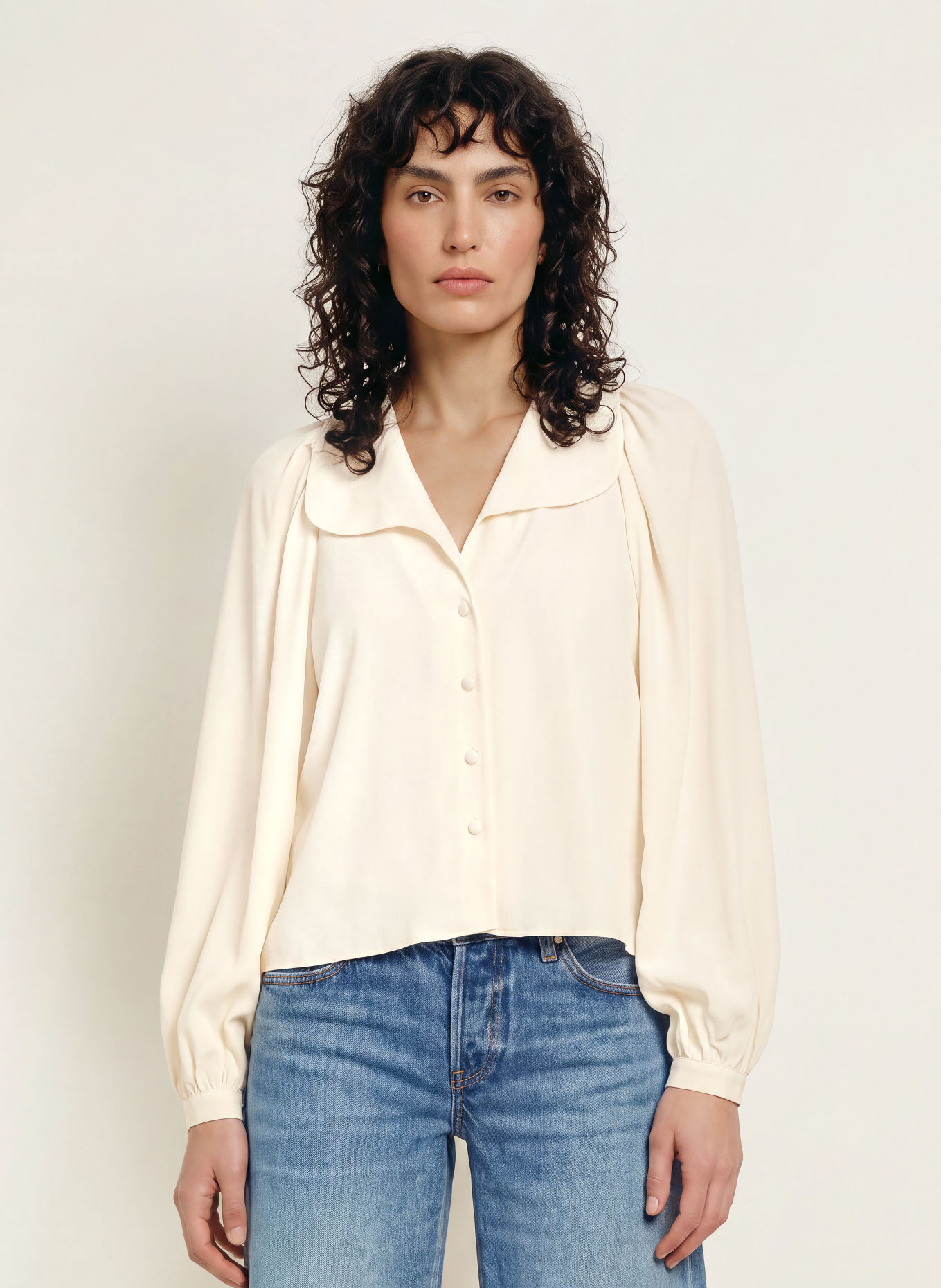 FRAME Seidenbluse THE SILK GALA SHIRT: CREME