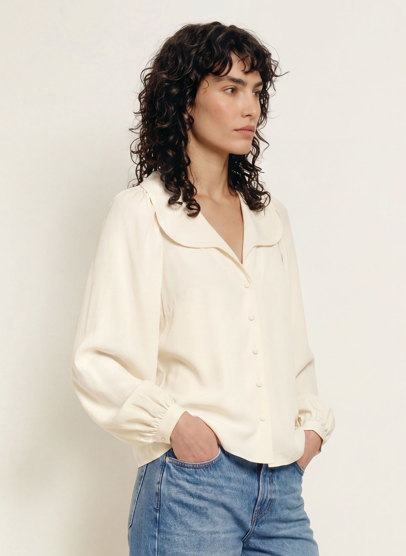 FRAME Seidenbluse THE SILK GALA SHIRT: CREME