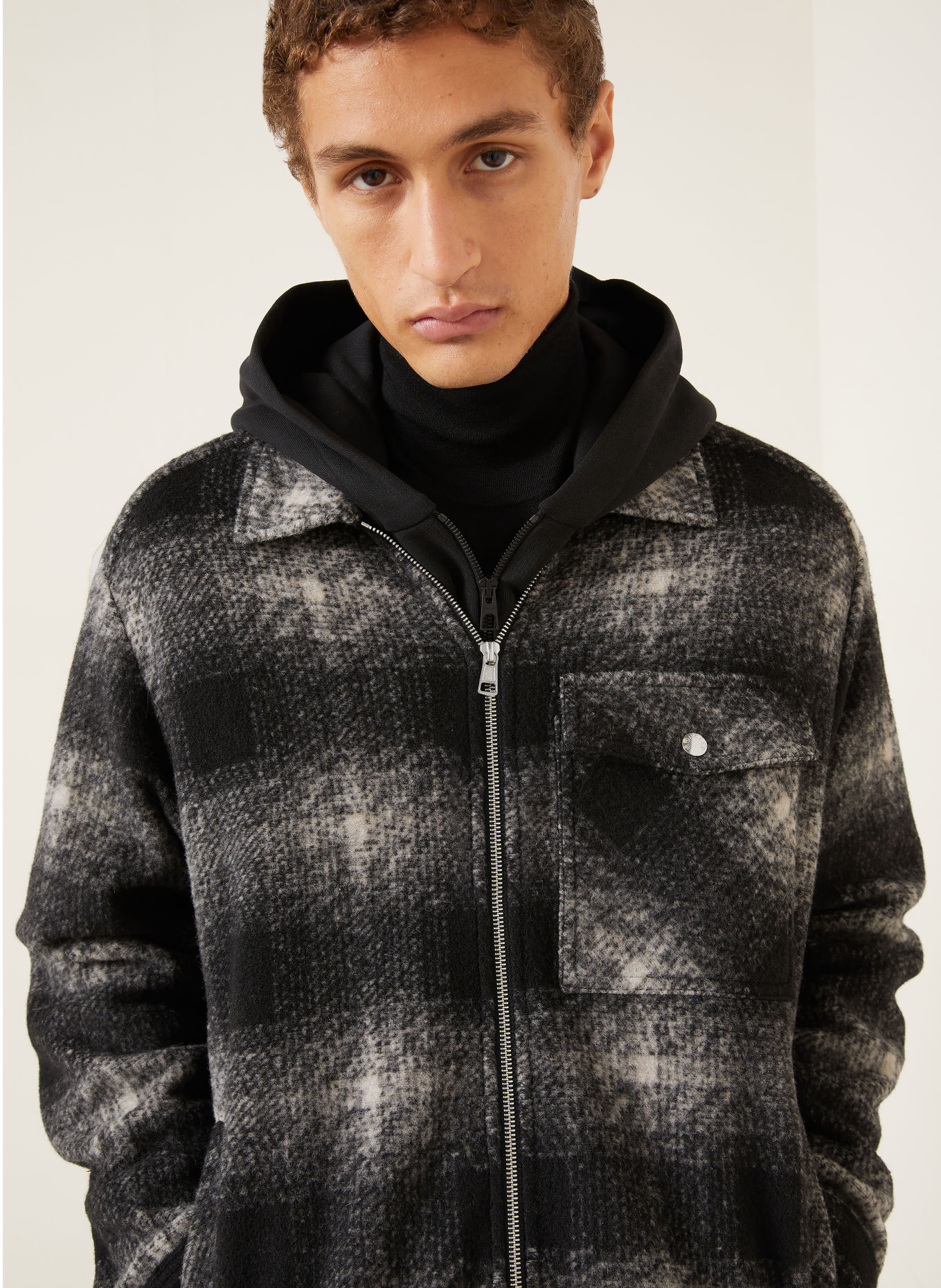MONCLER Overjacket: SCHWARZ / HELLGRAU / DUNKELGRAU