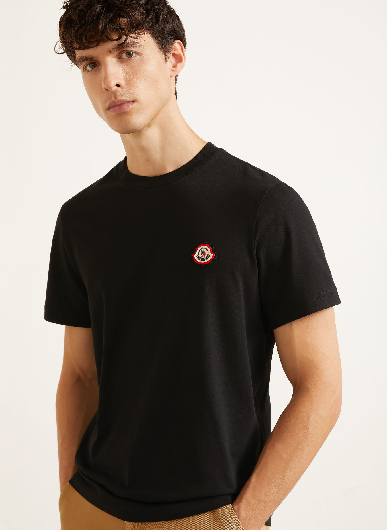 MONCLER T-shirt: BLACK / ECRU / RED