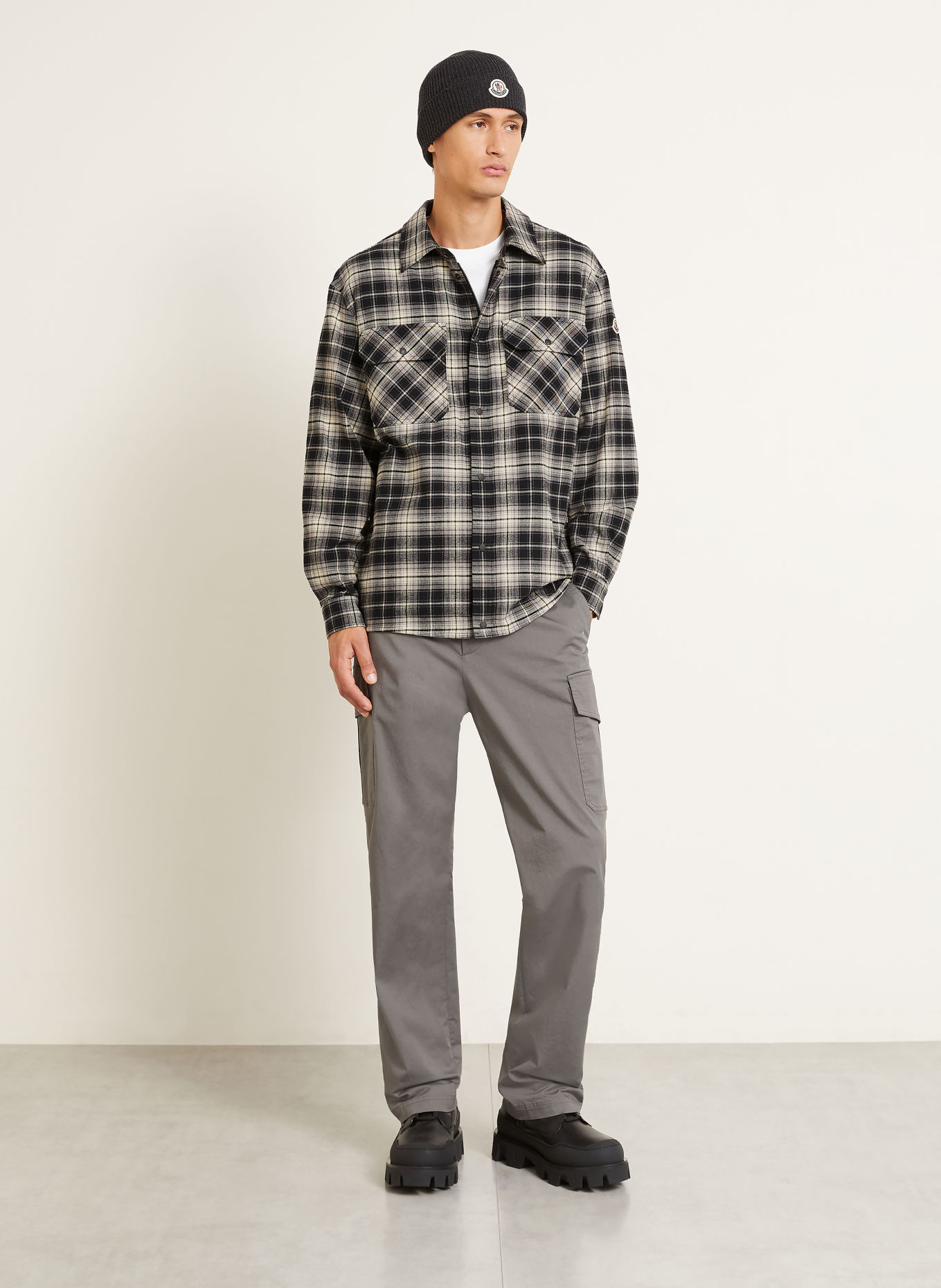 MONCLER Flanell-Overshirt: SCHWARZ / GRAU / WEISS