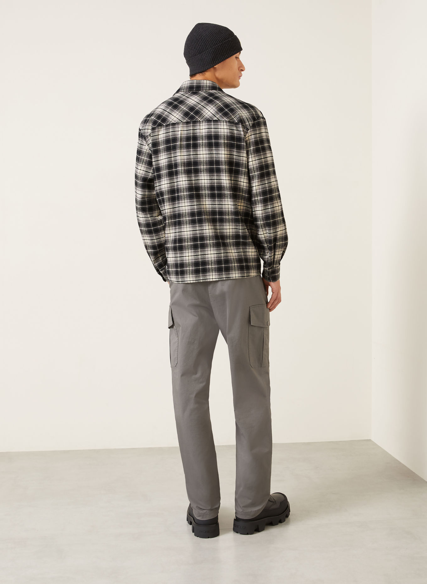 MONCLER Flanell-Overshirt: SCHWARZ / GRAU / WEISS