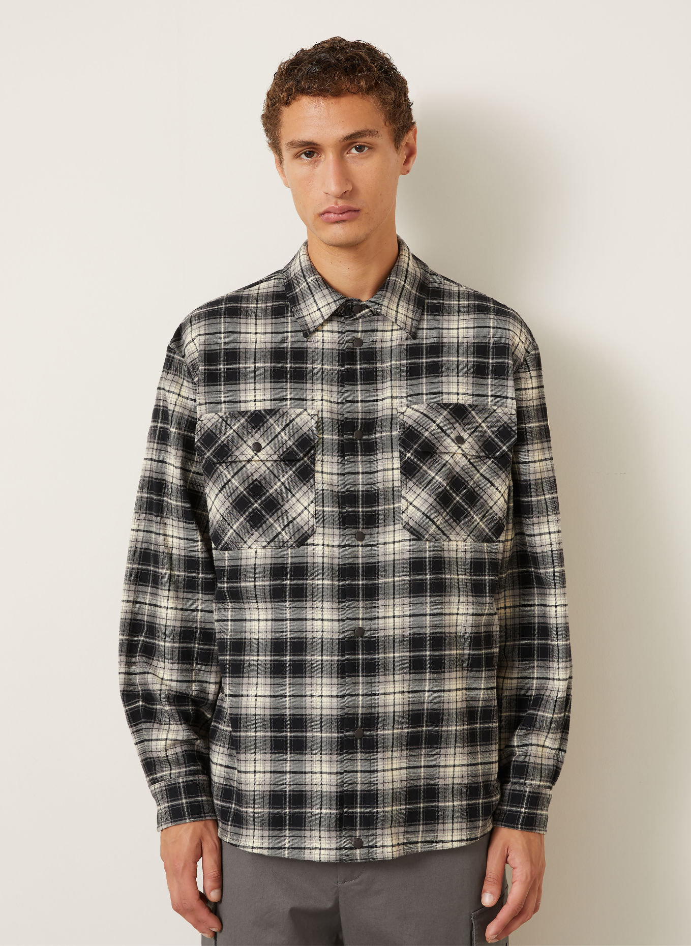 MONCLER Flanell-Overshirt: SCHWARZ / GRAU / WEISS