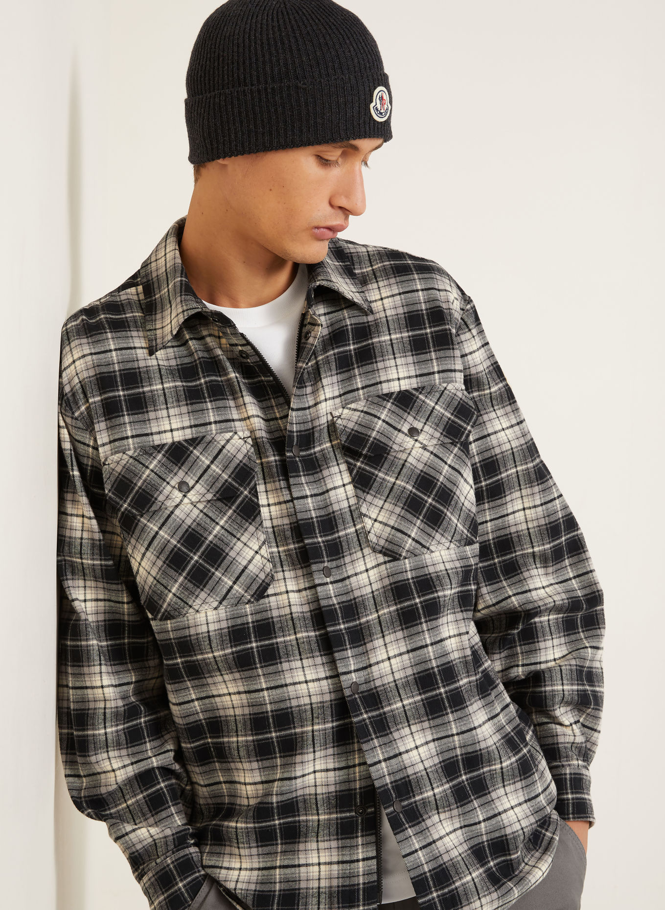 MONCLER Flanell-Overshirt: SCHWARZ / GRAU / WEISS