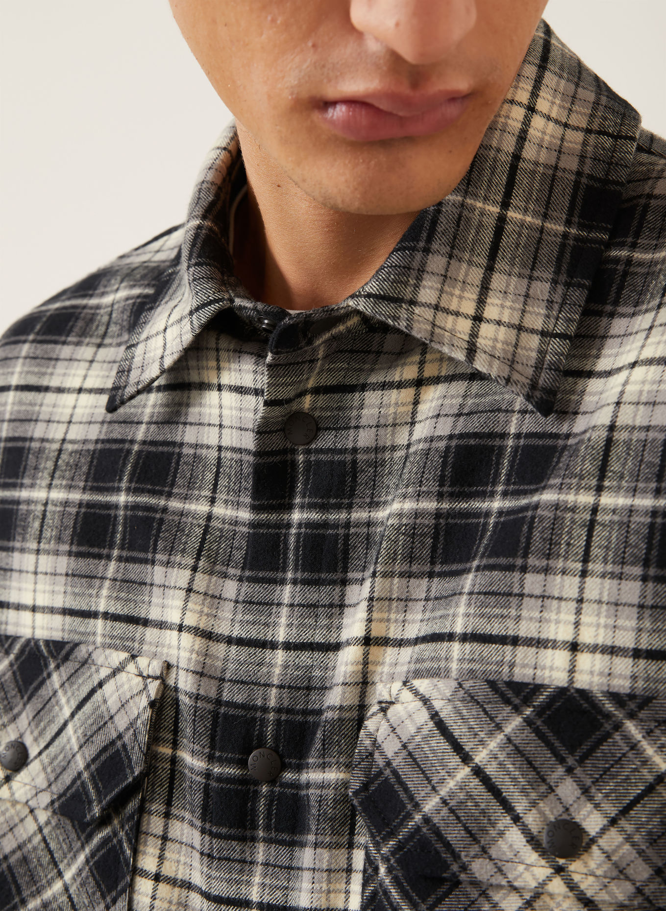 MONCLER Flanell-Overshirt: SCHWARZ / GRAU / WEISS