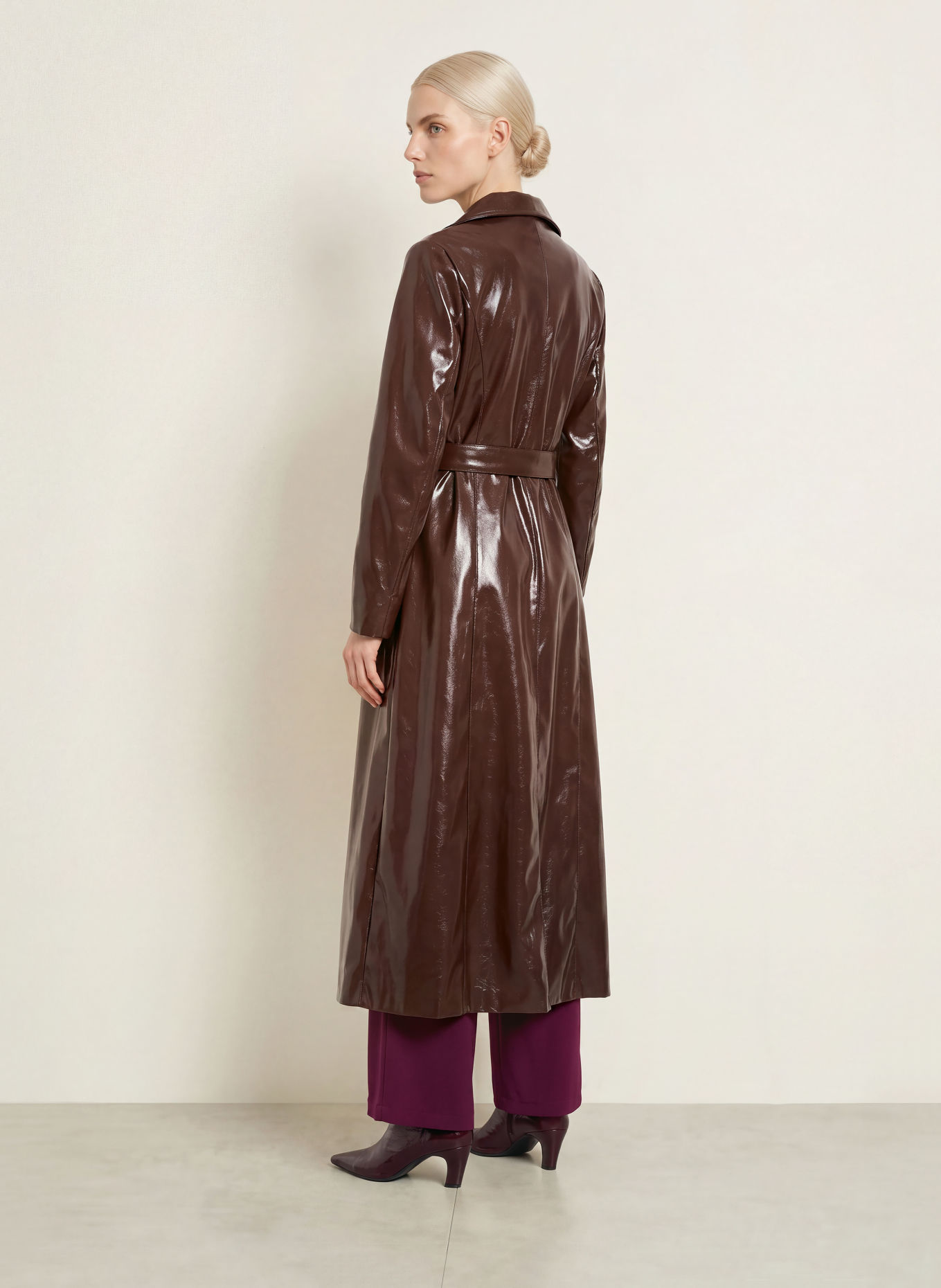 Joseph Ribkoff Leather-look Trench coat: DARK BROWN